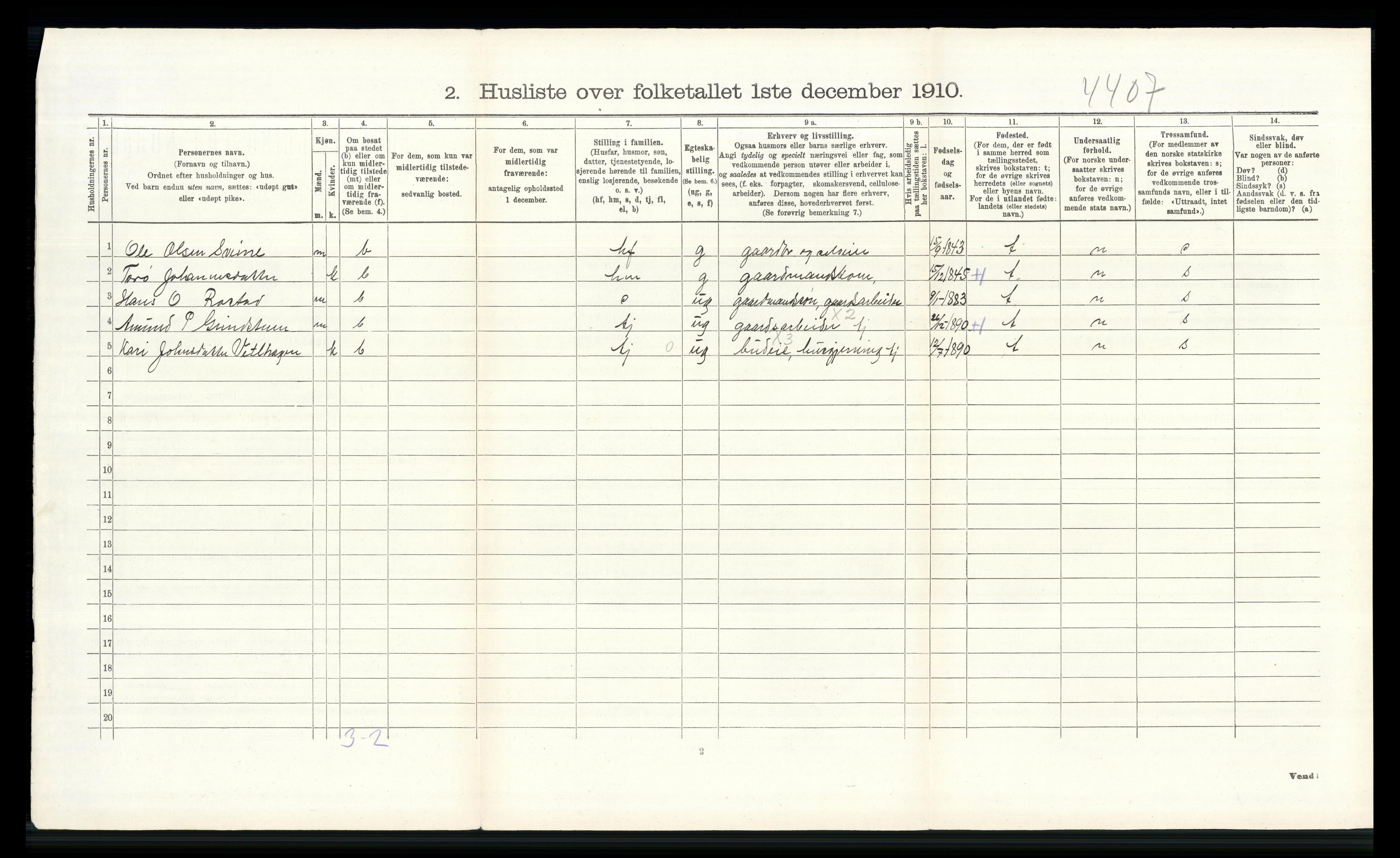 RA, 1910 census for Lom, 1910, p. 344