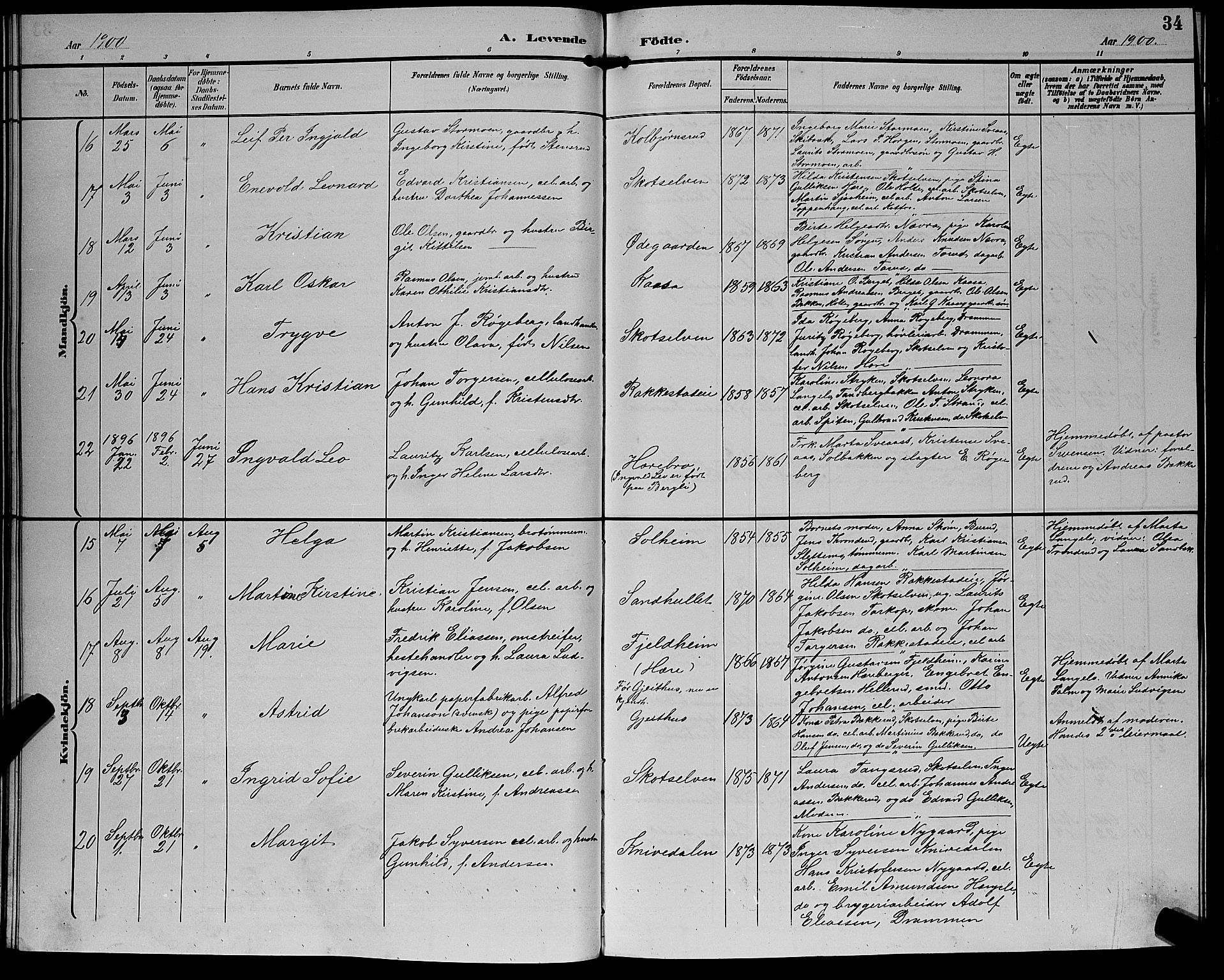 Eiker kirkebøker, SAKO/A-4/G/Gb/L0004: Parish register (copy) no. II 4, 1894-1900, p. 34