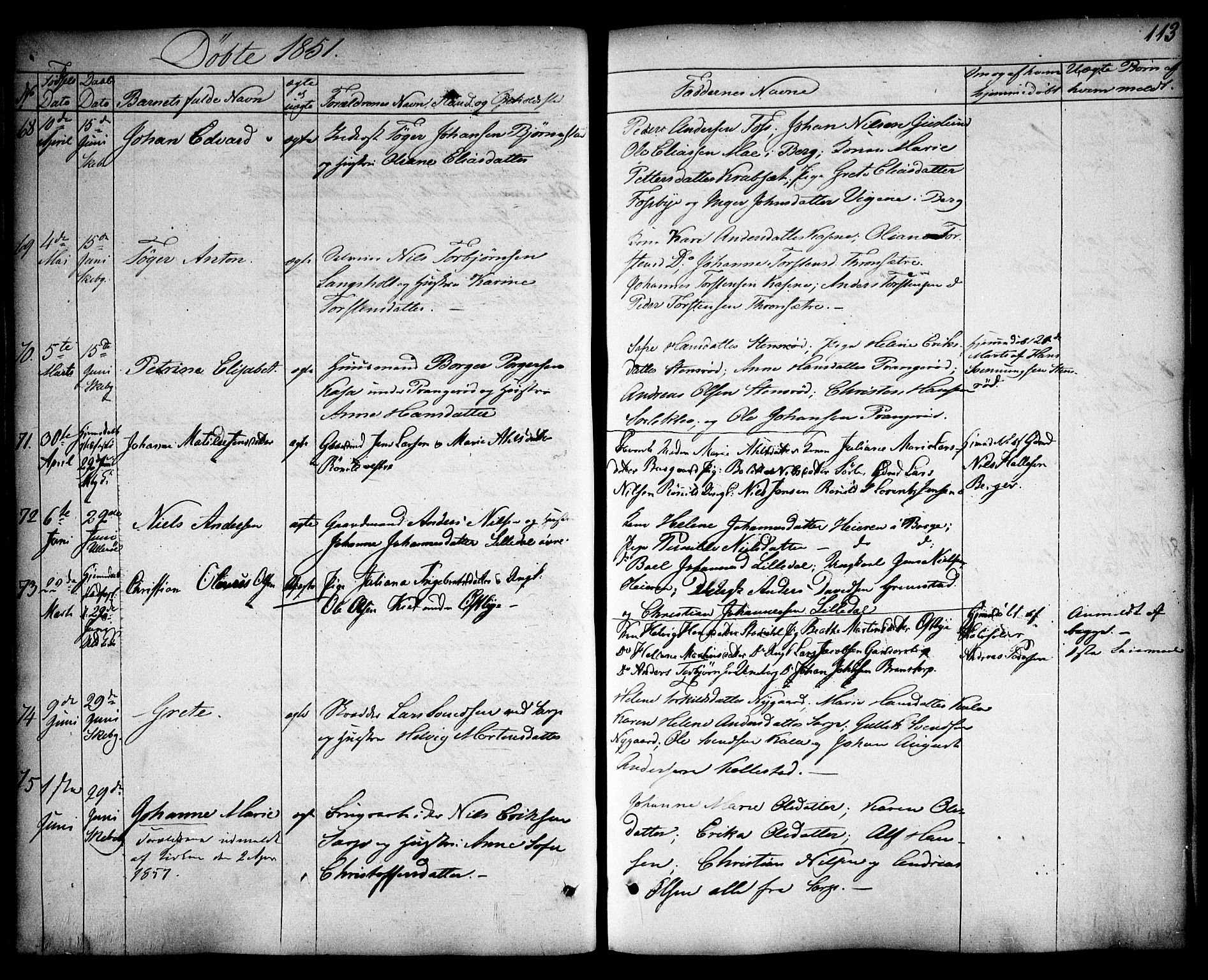 Skjeberg prestekontor Kirkebøker, AV/SAO-A-10923/F/Fa/L0006: Parish register (official) no. I 6, 1846-1858, p. 113