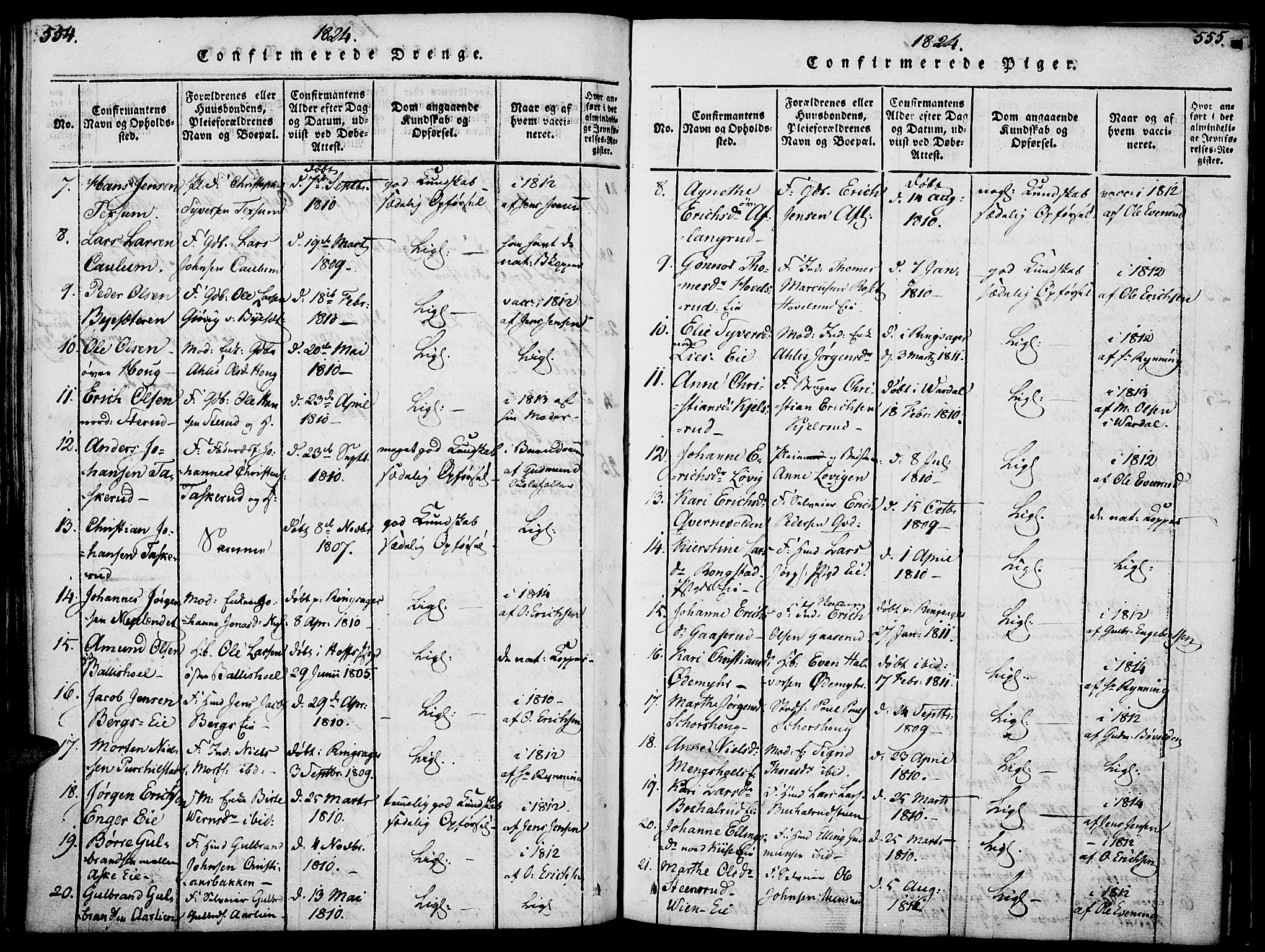 Nes prestekontor, Hedmark, SAH/PREST-020/K/Ka/L0002: Parish register (official) no. 2, 1813-1827, p. 554-555