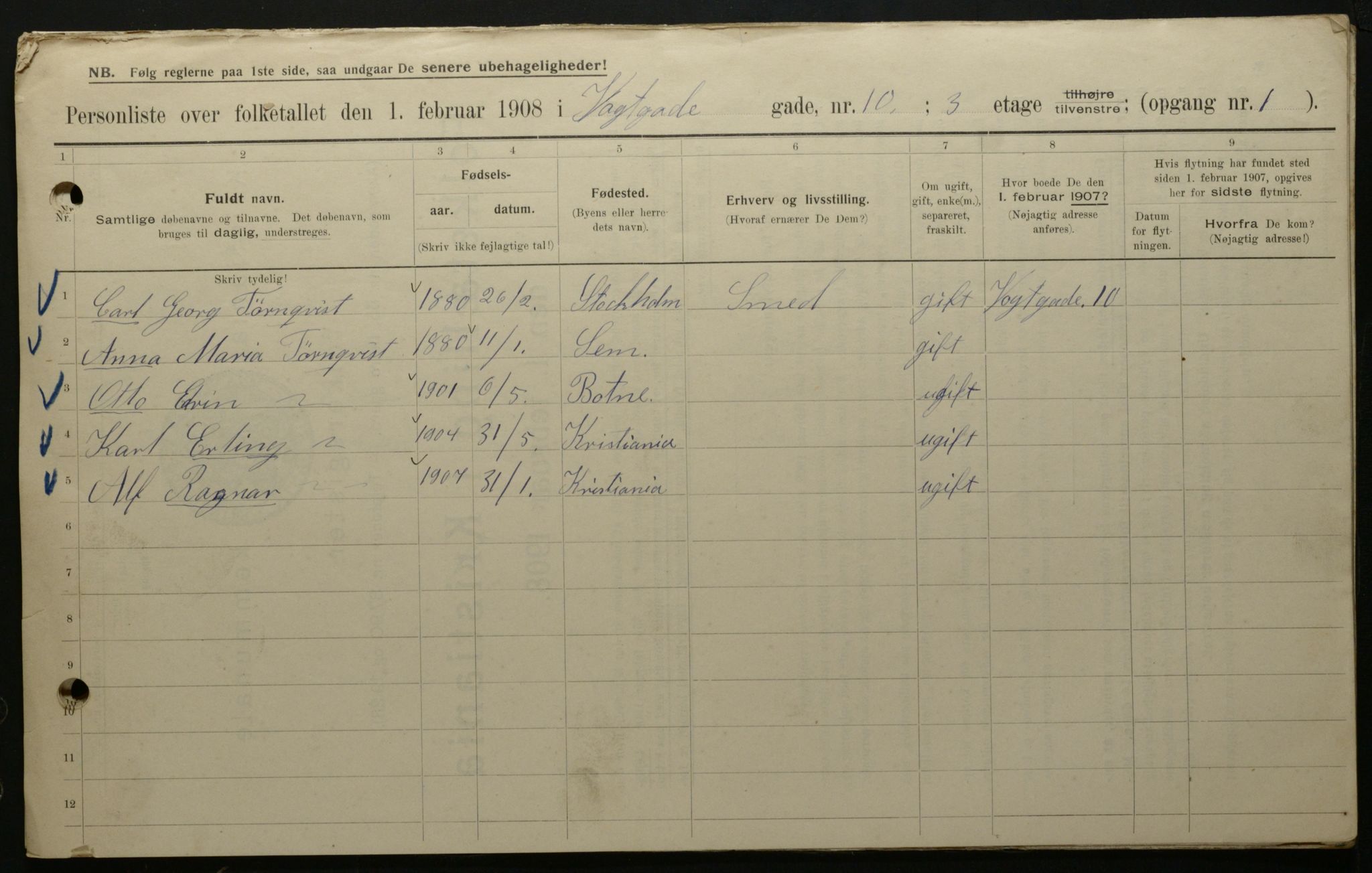 OBA, Municipal Census 1908 for Kristiania, 1908, p. 111534