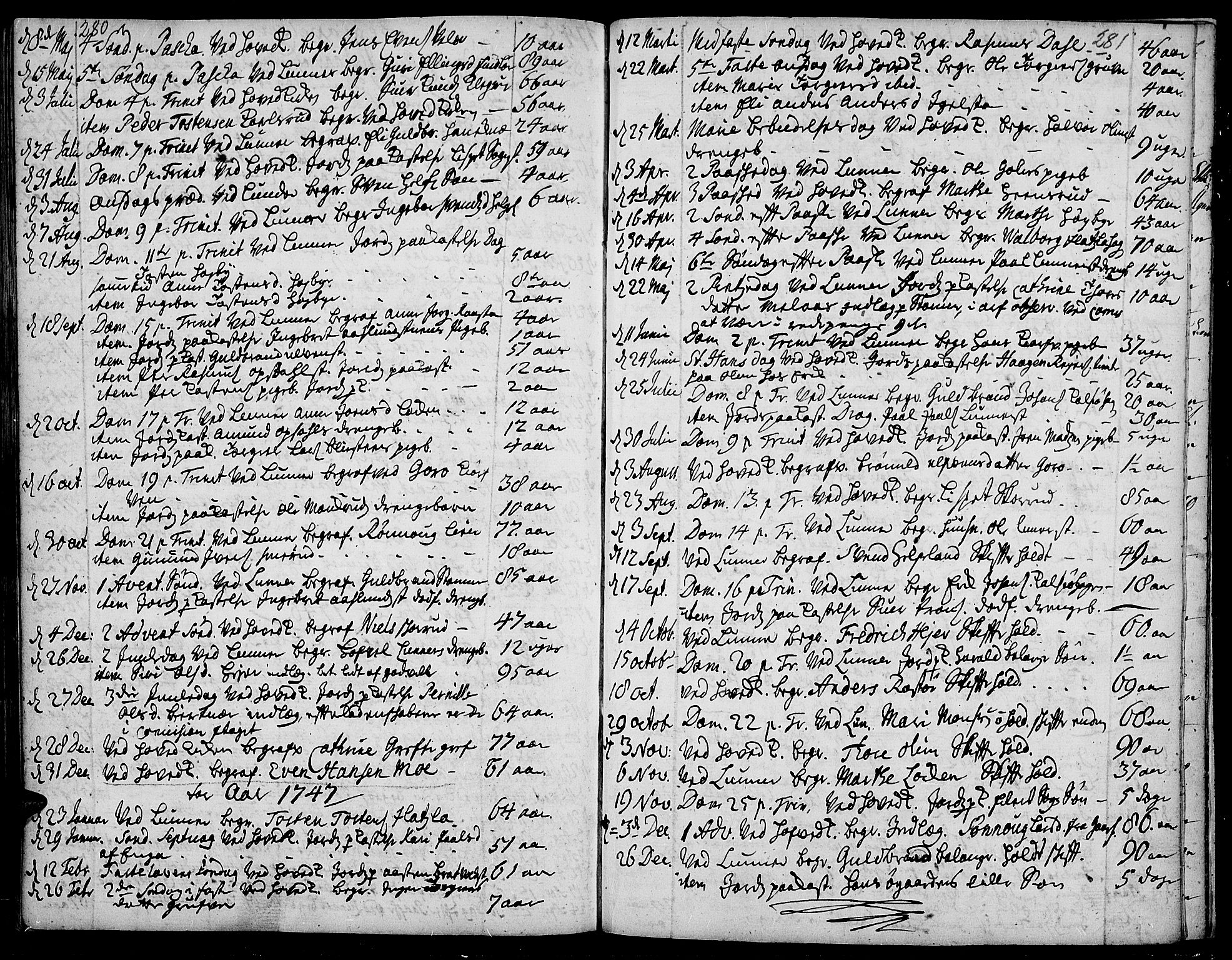 Jevnaker prestekontor, AV/SAH-PREST-116/H/Ha/Haa/L0002: Parish register (official) no. 2, 1725-1751, p. 280-281