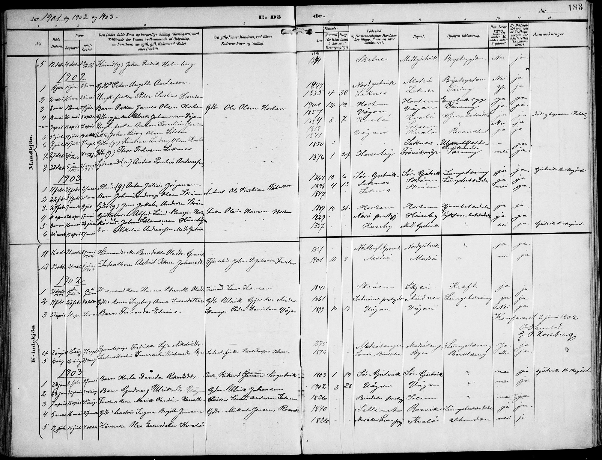 Ministerialprotokoller, klokkerbøker og fødselsregistre - Nord-Trøndelag, SAT/A-1458/788/L0698: Parish register (official) no. 788A05, 1902-1921, p. 183
