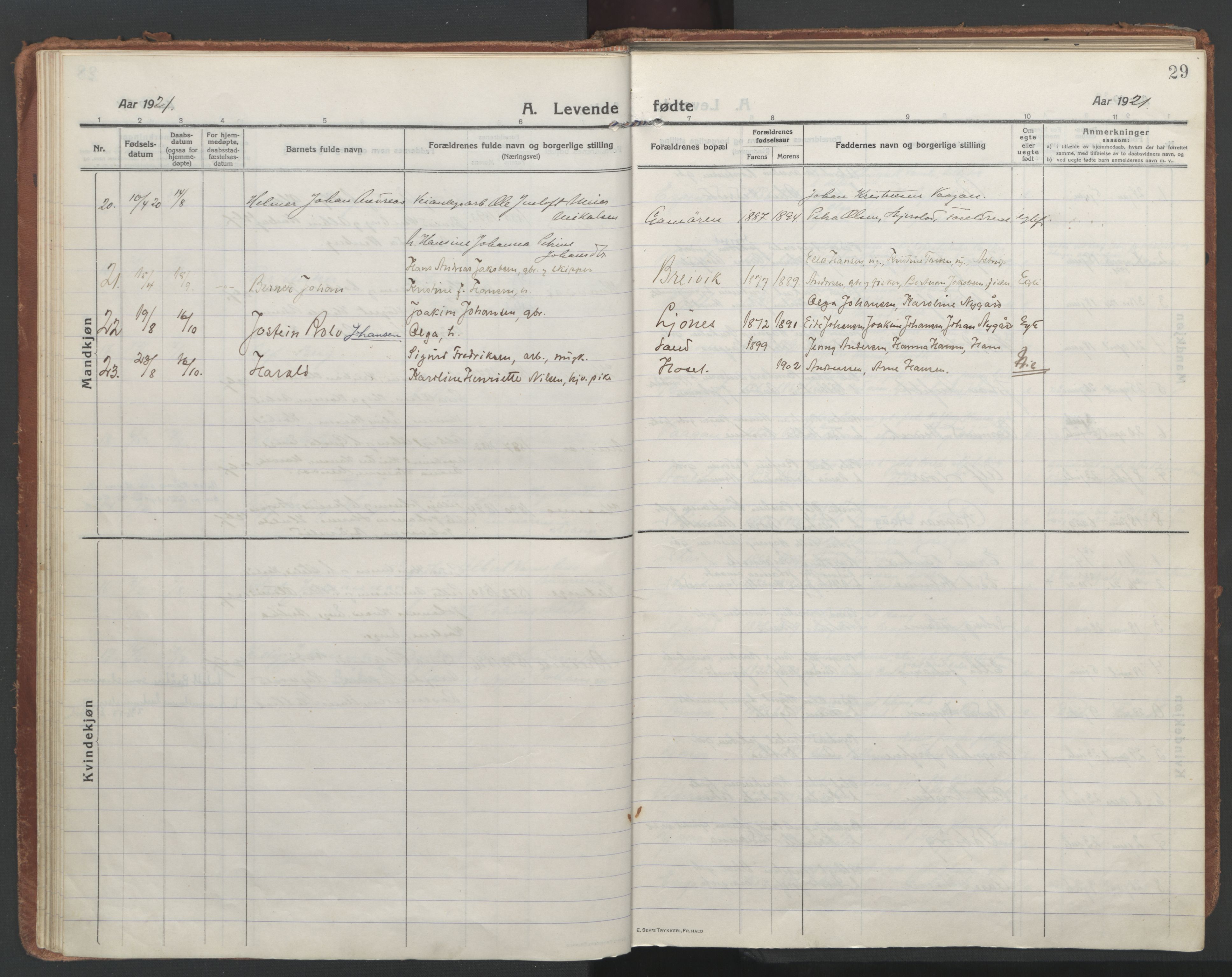 Ministerialprotokoller, klokkerbøker og fødselsregistre - Nordland, AV/SAT-A-1459/852/L0748: Parish register (official) no. 852A18, 1913-1932, p. 29