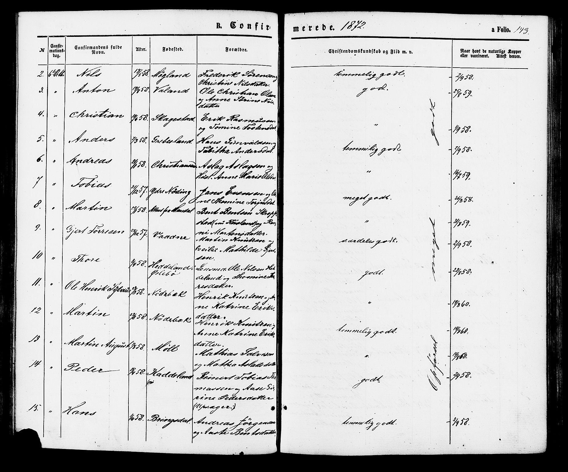 Holum sokneprestkontor, AV/SAK-1111-0022/F/Fa/Faa/L0006: Parish register (official) no. A 6, 1865-1883, p. 143