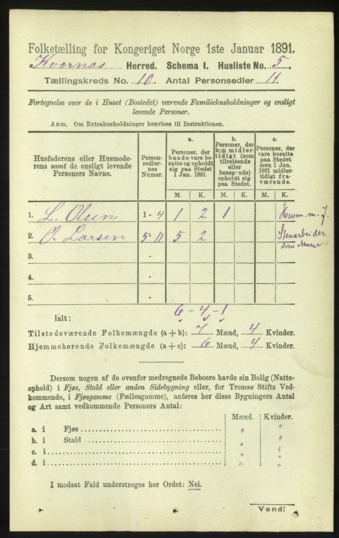 RA, 1891 census for 1553 Kvernes, 1891, p. 4274