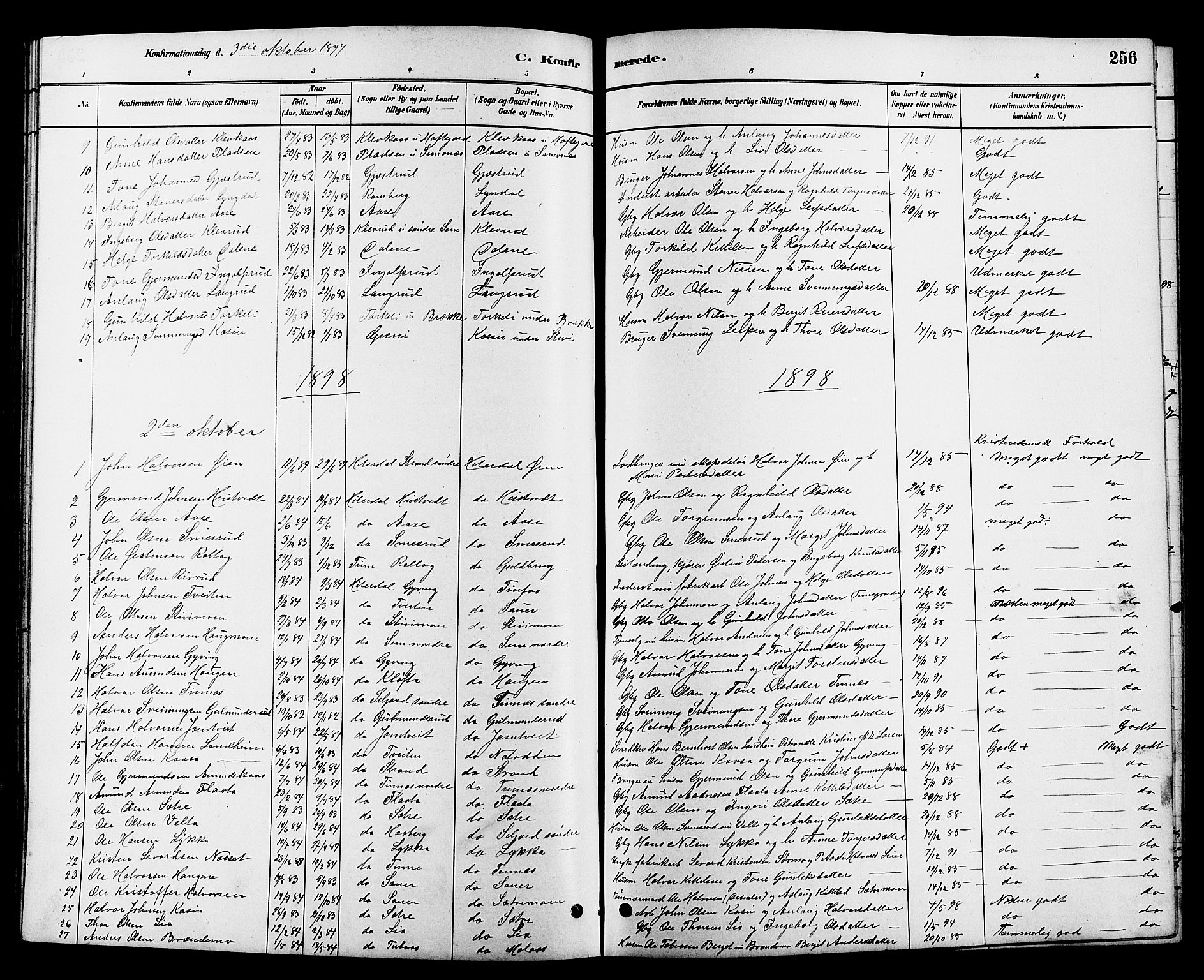 Heddal kirkebøker, SAKO/A-268/G/Ga/L0002: Parish register (copy) no. I 2, 1879-1908, p. 256