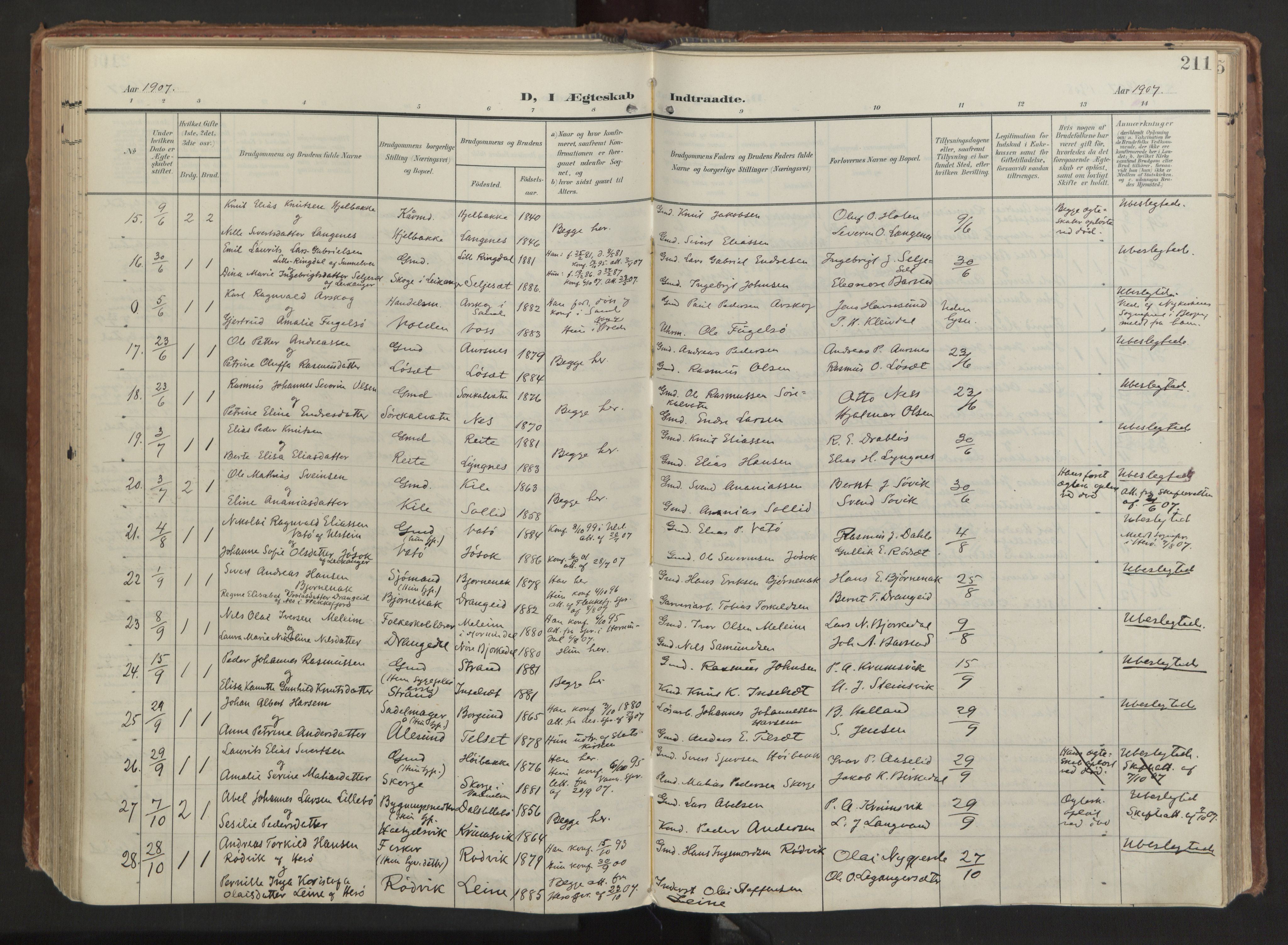 Ministerialprotokoller, klokkerbøker og fødselsregistre - Møre og Romsdal, AV/SAT-A-1454/511/L0144: Parish register (official) no. 511A11, 1906-1923, p. 211