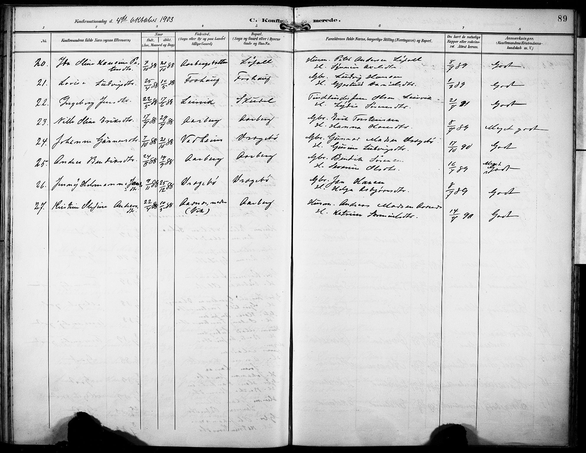 Gaular sokneprestembete, AV/SAB-A-80001/H/Haa: Parish register (official) no. B 2, 1898-1911, p. 89