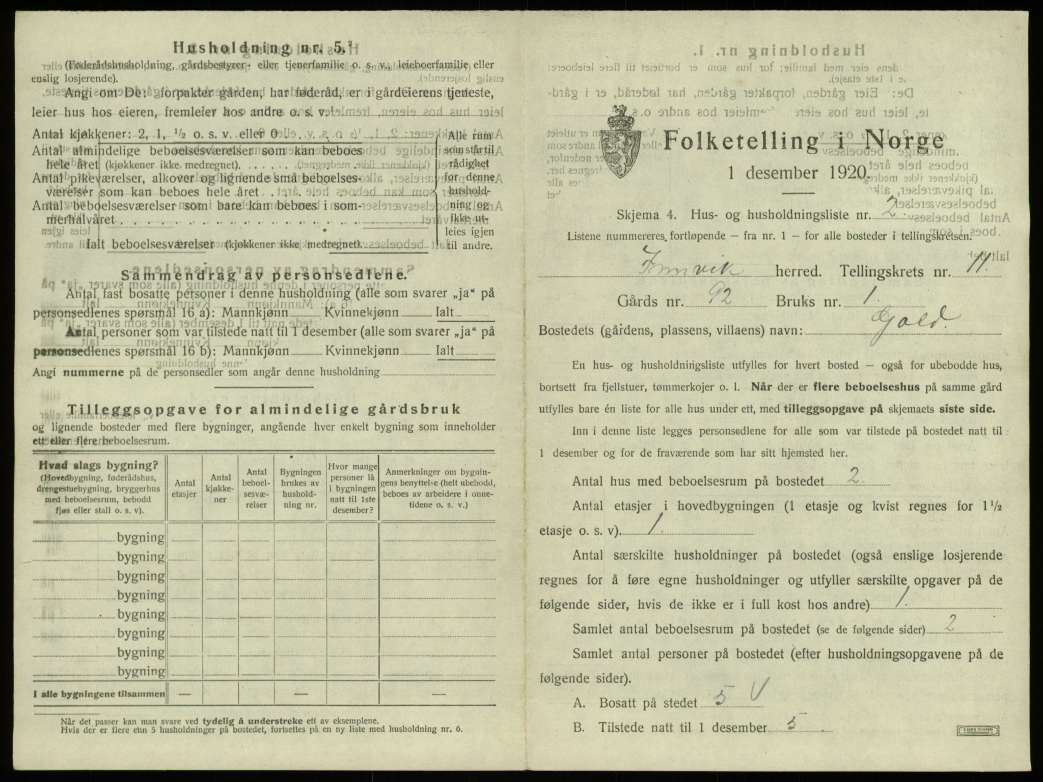 SAB, 1920 census for Innvik, 1920, p. 643