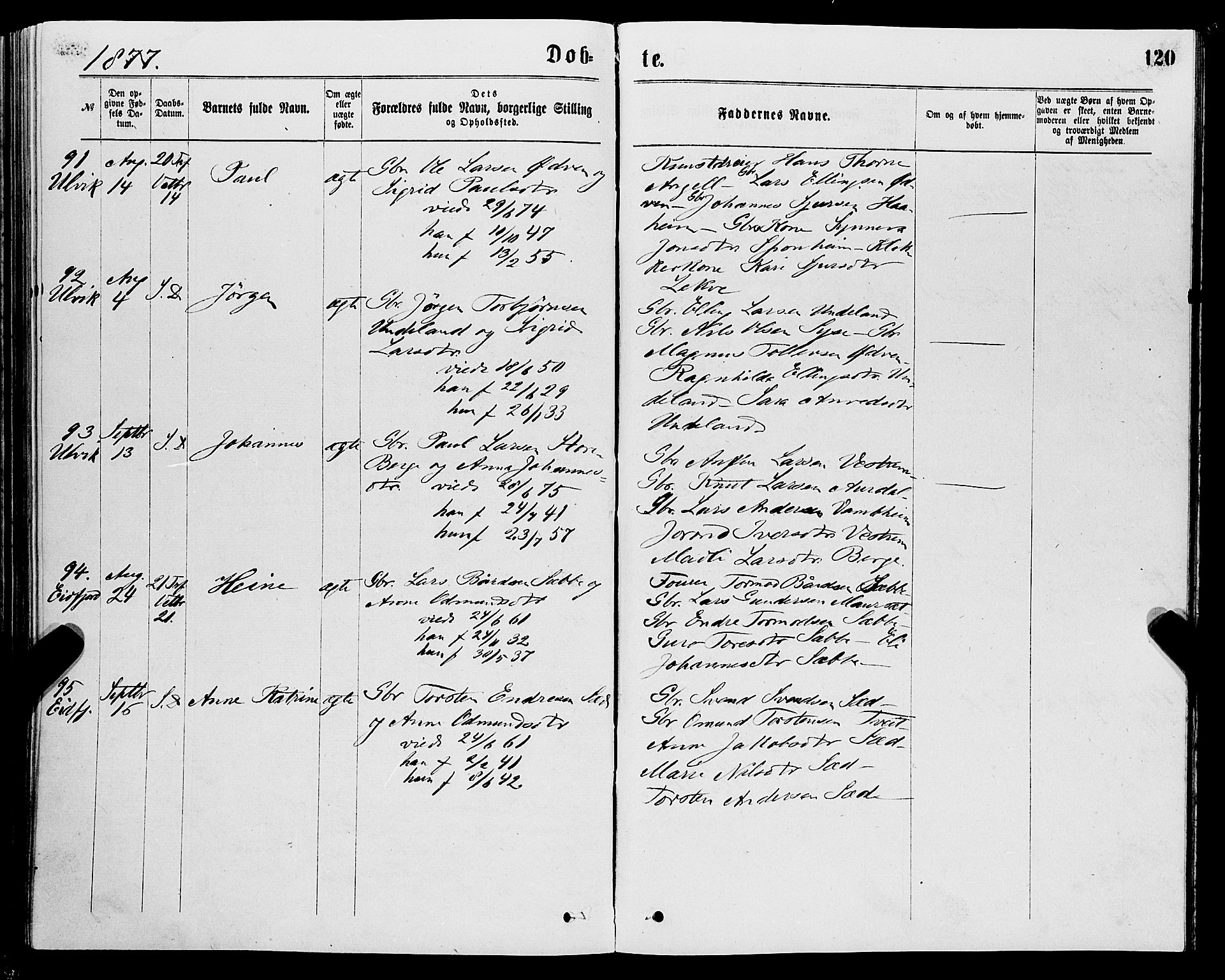 Ulvik sokneprestembete, AV/SAB-A-78801/H/Haa: Parish register (official) no. A 16, 1870-1878, p. 120