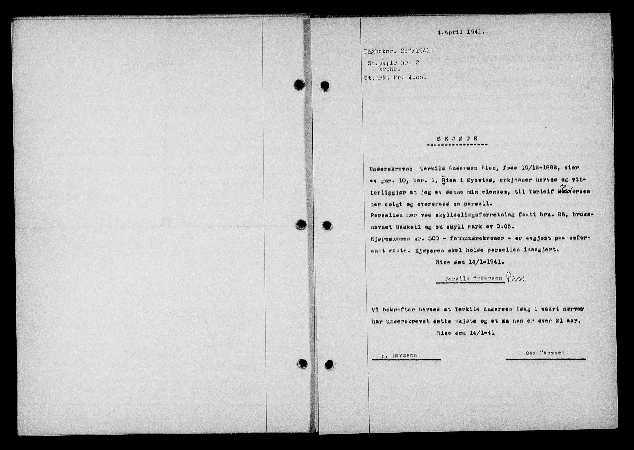 Nedenes sorenskriveri, SAK/1221-0006/G/Gb/Gba/L0048: Mortgage book no. A-II, 1940-1941, Diary no: : 207/1941