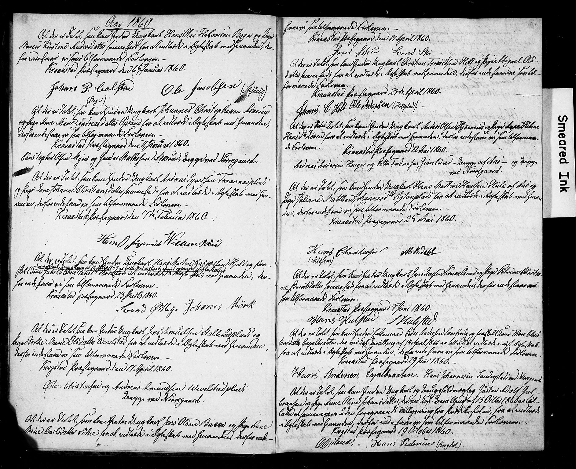 Kråkstad prestekontor Kirkebøker, AV/SAO-A-10125a/K/L0001: Best man's statements no. 1, 1860-1906