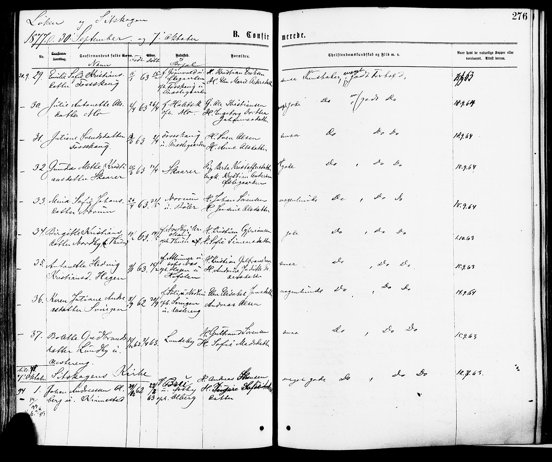 Høland prestekontor Kirkebøker, AV/SAO-A-10346a/F/Fa/L0012.a: Parish register (official) no. I 12A, 1869-1879, p. 276