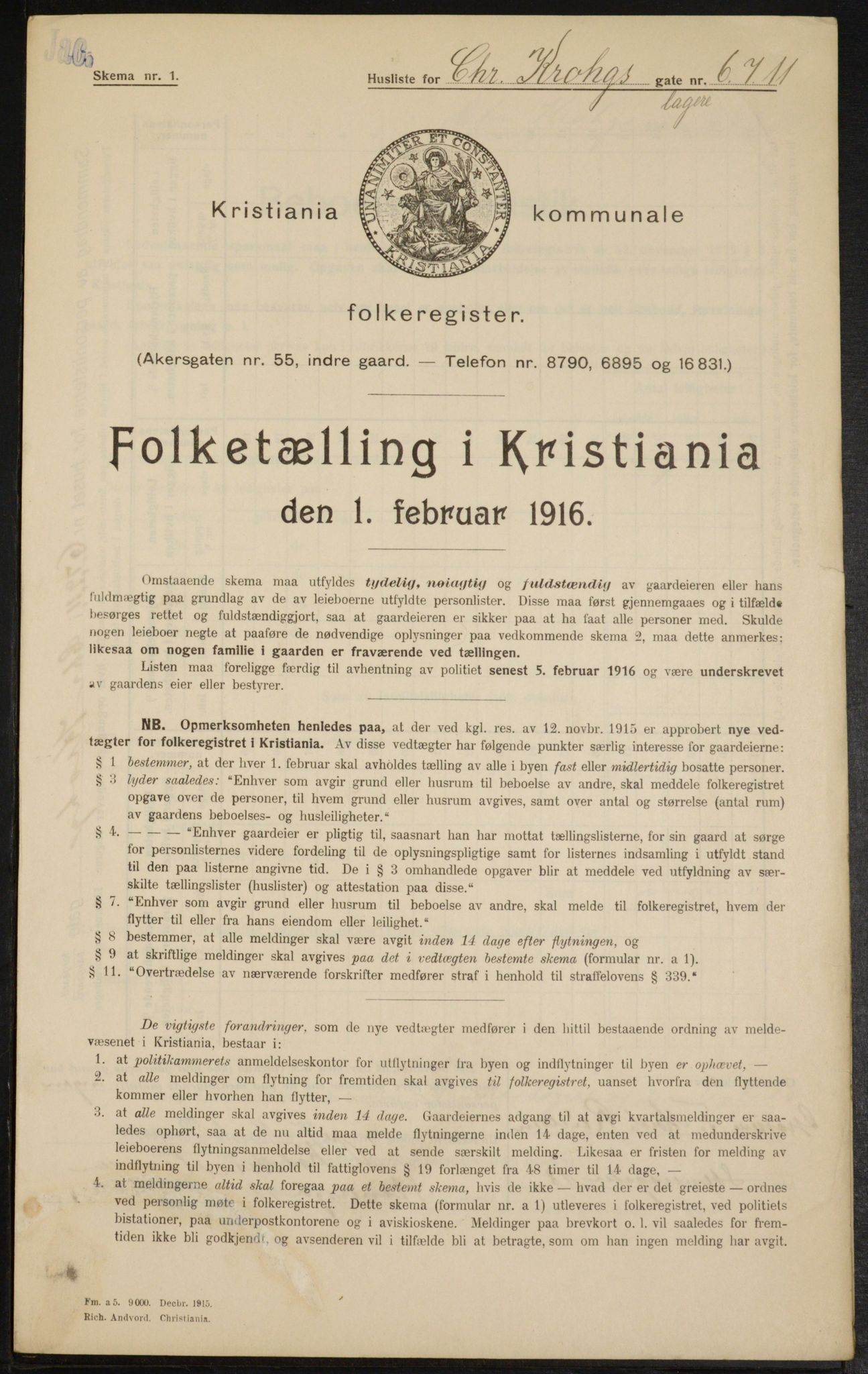 OBA, Municipal Census 1916 for Kristiania, 1916, p. 11845
