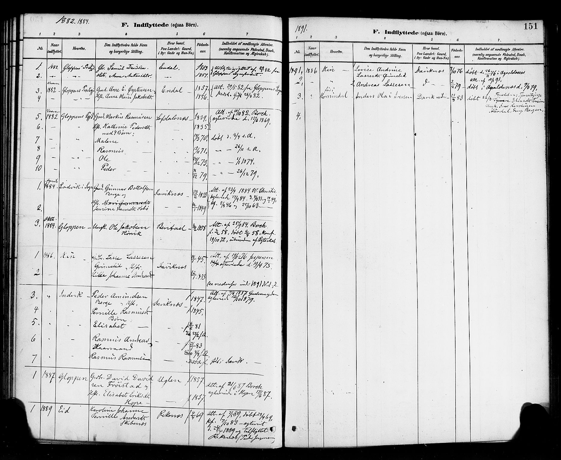 Davik sokneprestembete, AV/SAB-A-79701/H/Haa/Haab/L0001: Parish register (official) no. B 1, 1882-1900, p. 151