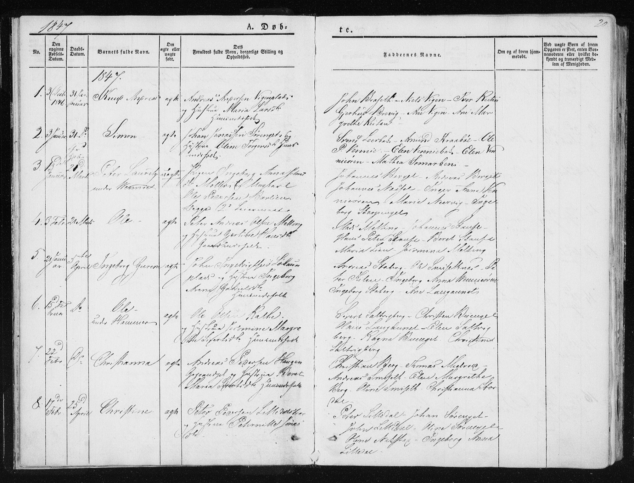 Ministerialprotokoller, klokkerbøker og fødselsregistre - Nord-Trøndelag, SAT/A-1458/733/L0323: Parish register (official) no. 733A02, 1843-1870, p. 20