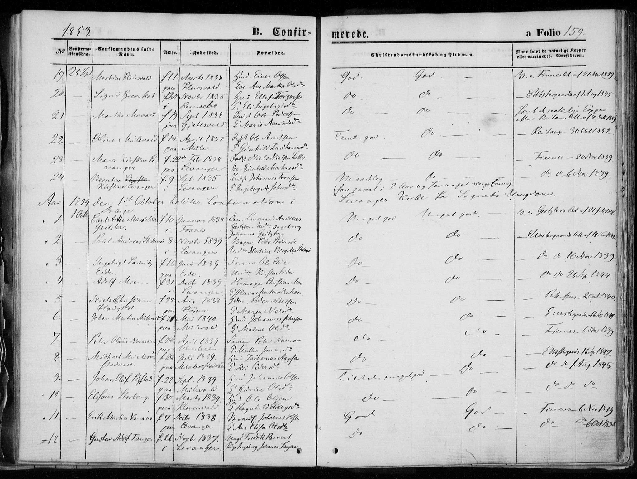 Ministerialprotokoller, klokkerbøker og fødselsregistre - Nord-Trøndelag, SAT/A-1458/720/L0183: Parish register (official) no. 720A01, 1836-1855, p. 159