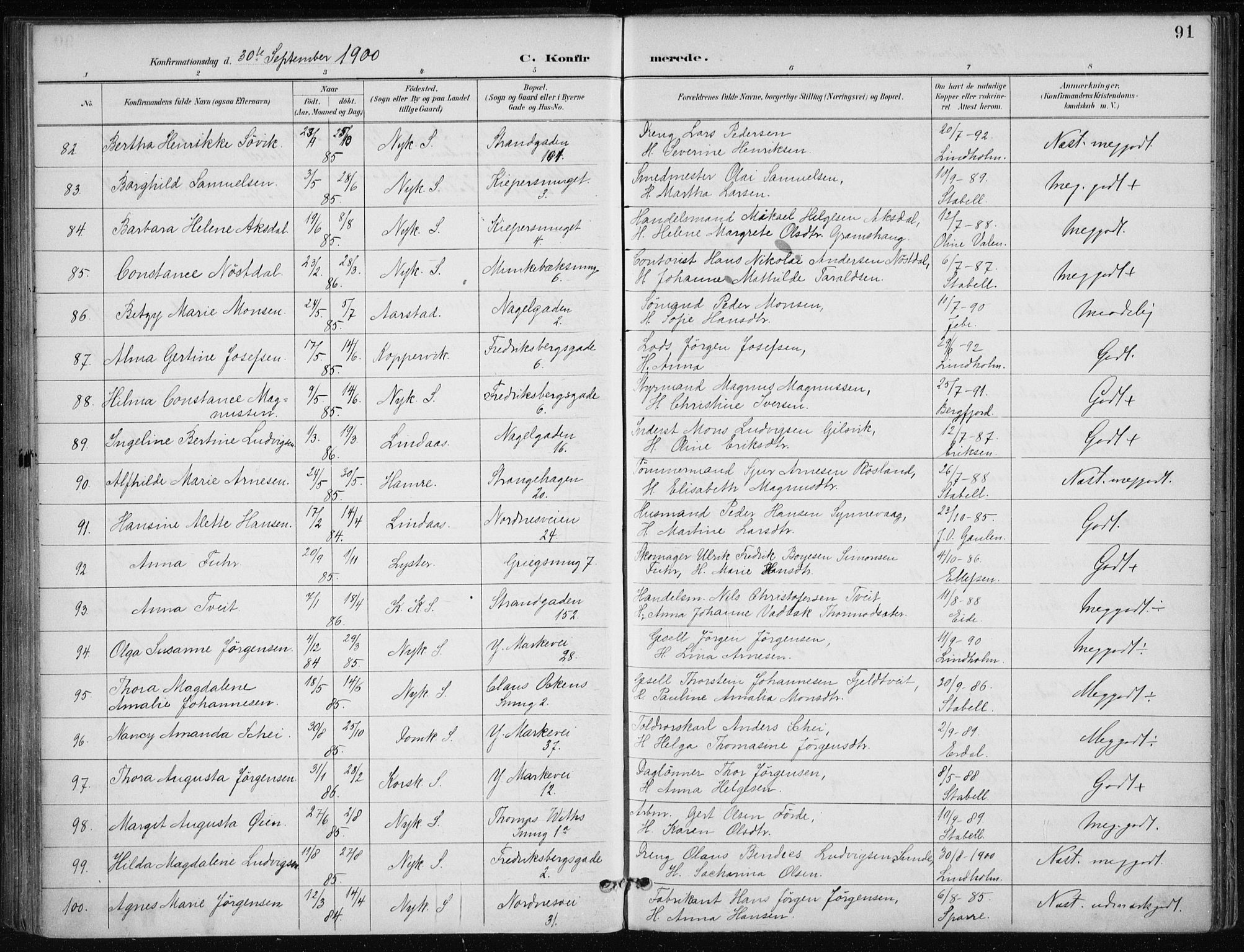 Nykirken Sokneprestembete, AV/SAB-A-77101/H/Haa/L0028: Parish register (official) no. C 7, 1887-1913, p. 91