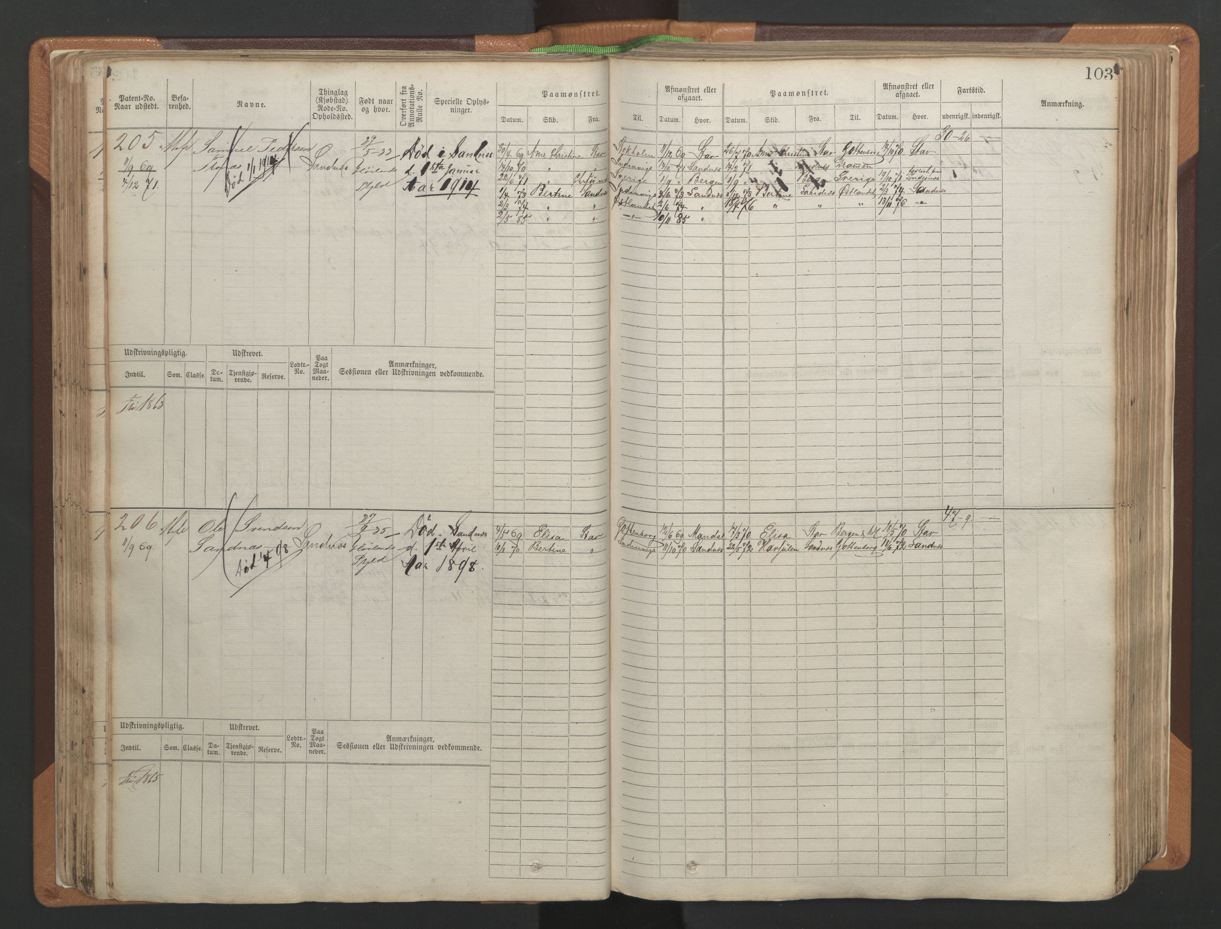 Stavanger sjømannskontor, AV/SAST-A-102006/F/Fb/Fbb/L0004: Sjøfartshovedrulle, patentnr. 1-792 (del 1), 1869-1880, p. 107