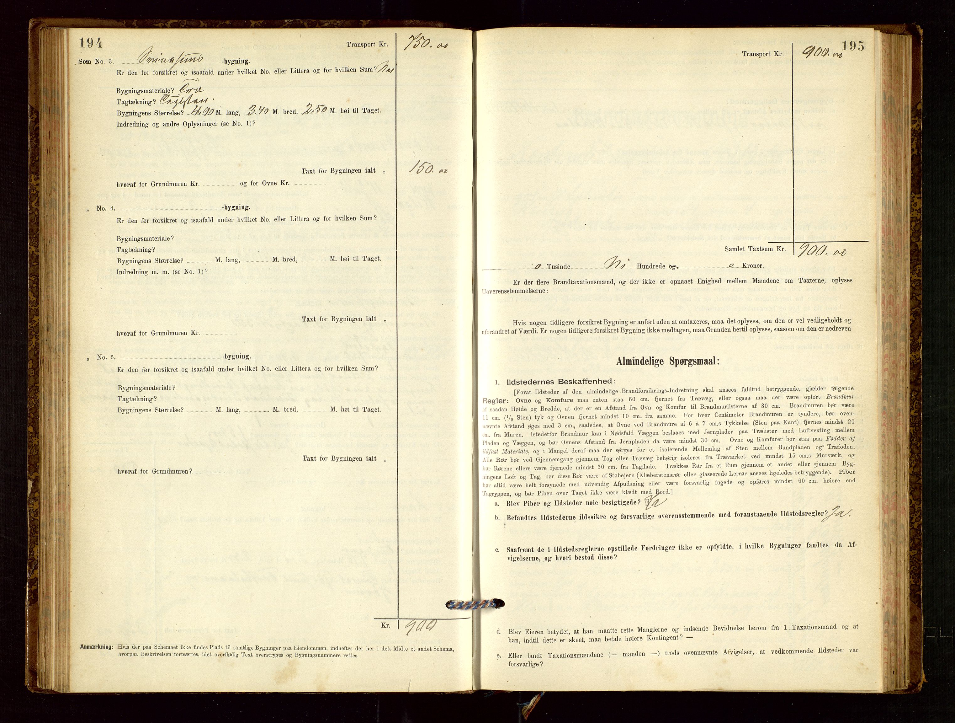 Nedstrand lensmannskontor, SAST/A-100236/Gob/L0001: "Brandtaxationsprotokol for Nerstrand Lensmandsdistrikt Ryfylke fogderi", 1895-1915, p. 194-195