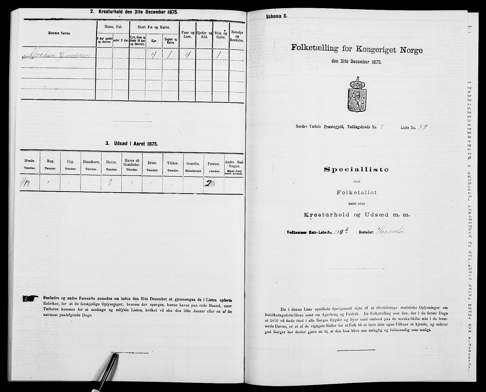 SAK, 1875 census for 1028P Nord-Audnedal, 1875, p. 245