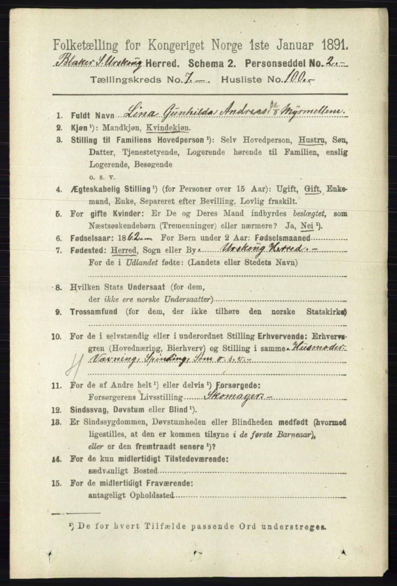 RA, 1891 census for 0224 Aurskog, 1891, p. 3786