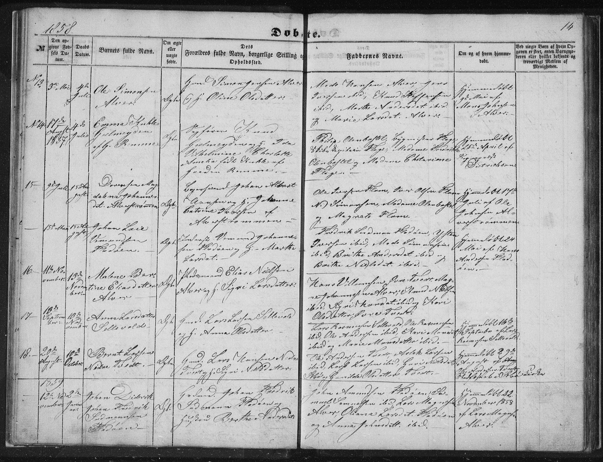 Alversund Sokneprestembete, SAB/A-73901/H/Ha/Hab: Parish register (copy) no. A 1, 1852-1864, p. 14