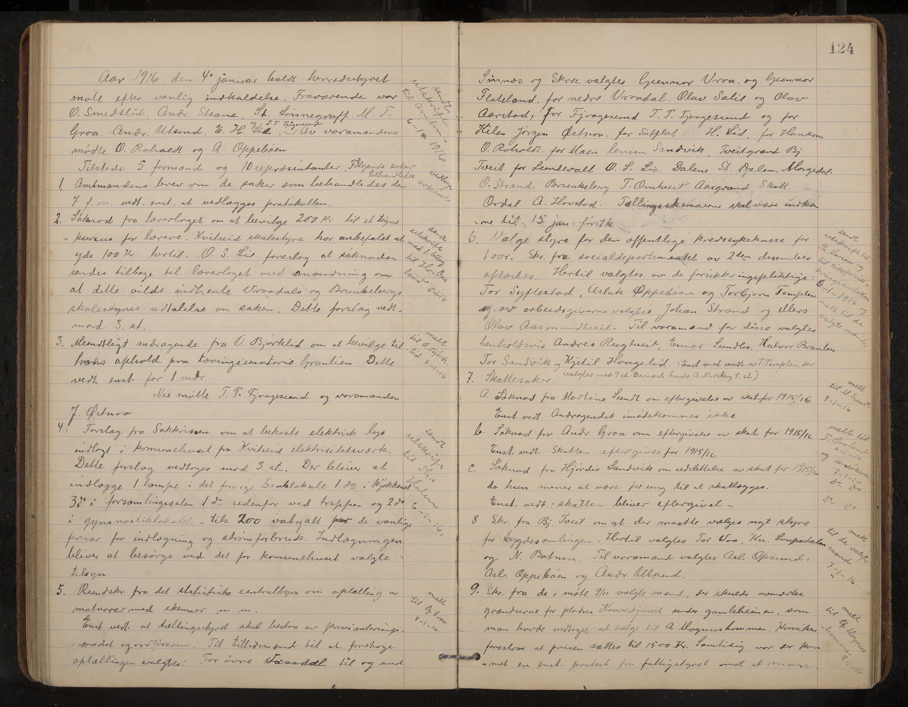 Kviteseid formannskap og sentraladministrasjon, IKAK/0829021/A/Aa/L0005: Møtebok, 1911-1918, p. 124