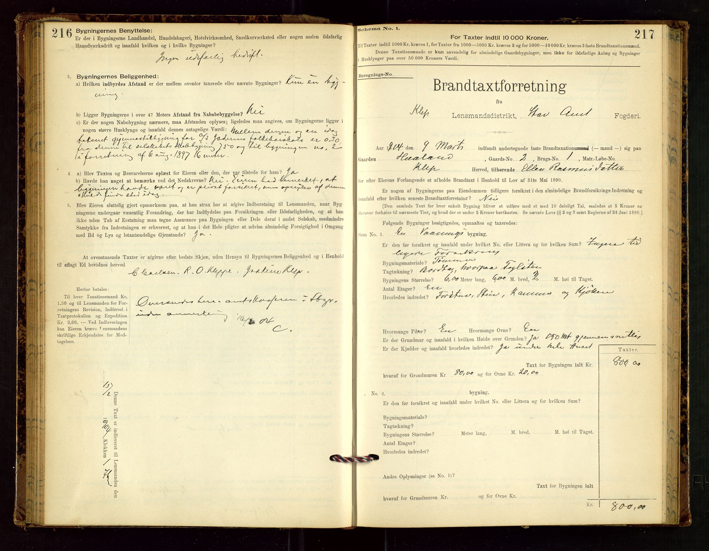Klepp lensmannskontor, SAST/A-100163/Goc/L0002: "Brandtaxationsprotokol" m/register, 1898-1902, p. 216-217