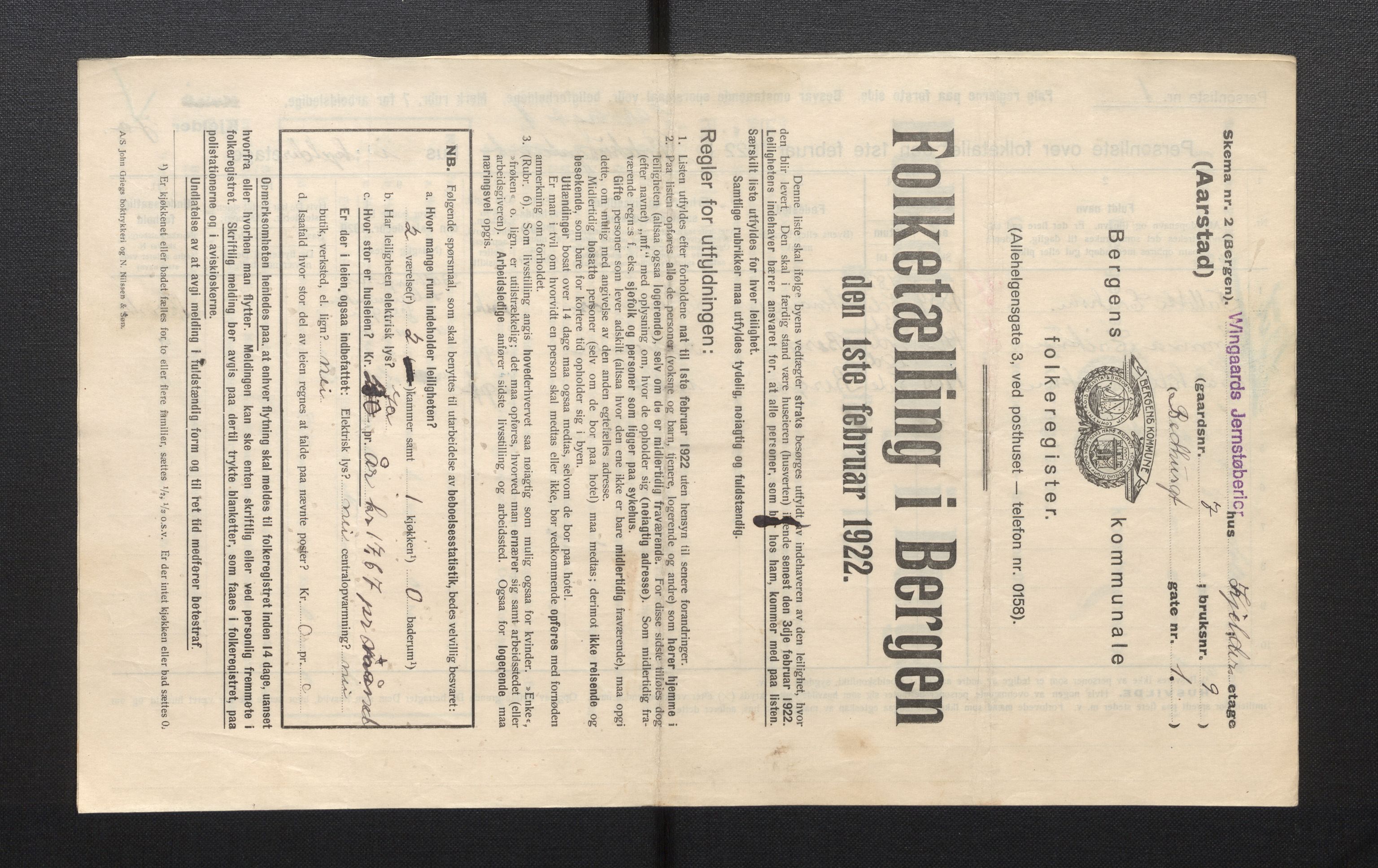 SAB, Municipal Census 1922 for Bergen, 1922, p. 52613