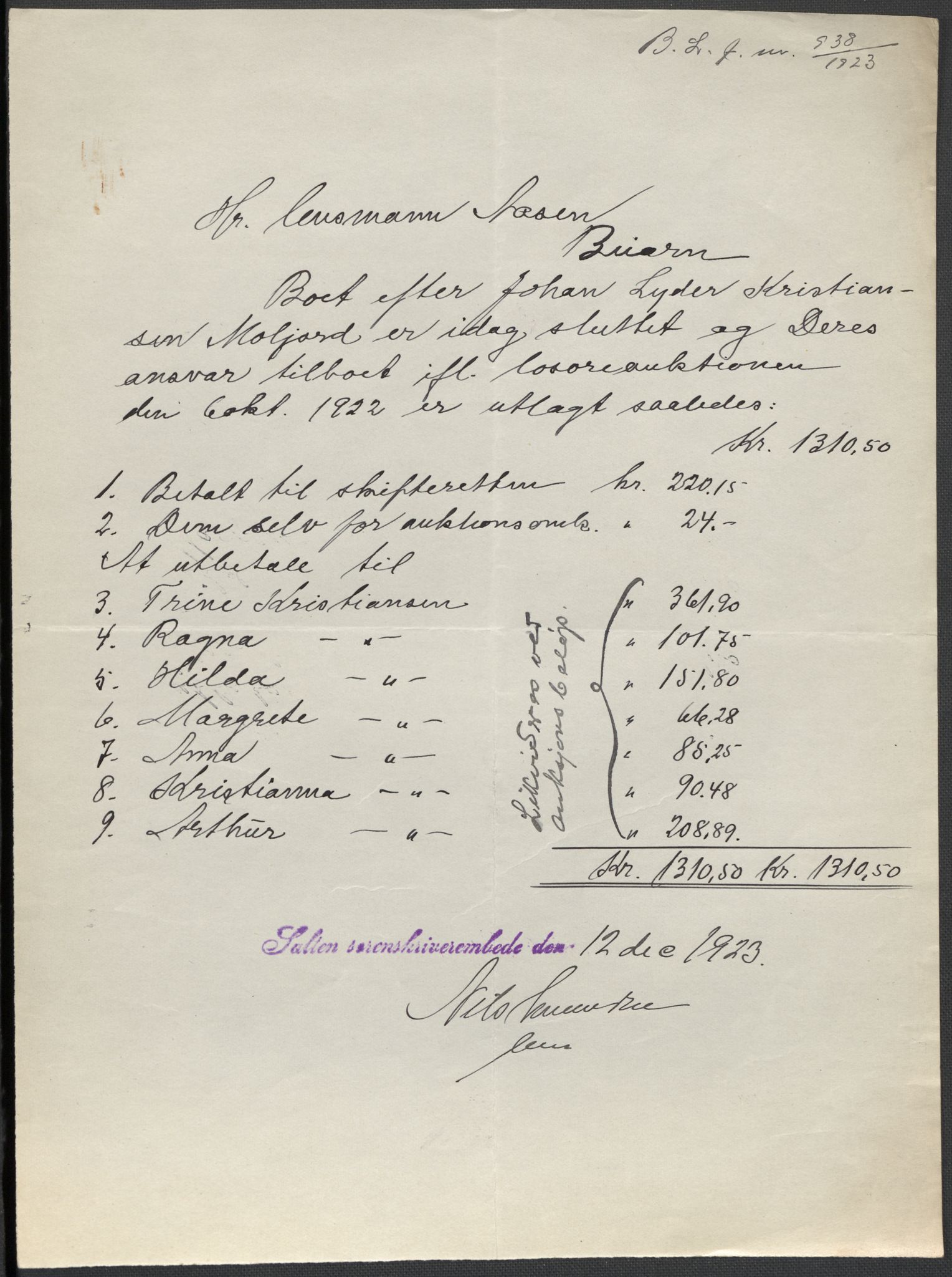 Beiarn lensmannskontor, AV/SAT-A-5676/1/02/L0003: 2.02.03 - Div. dødsbo, 1915-1924