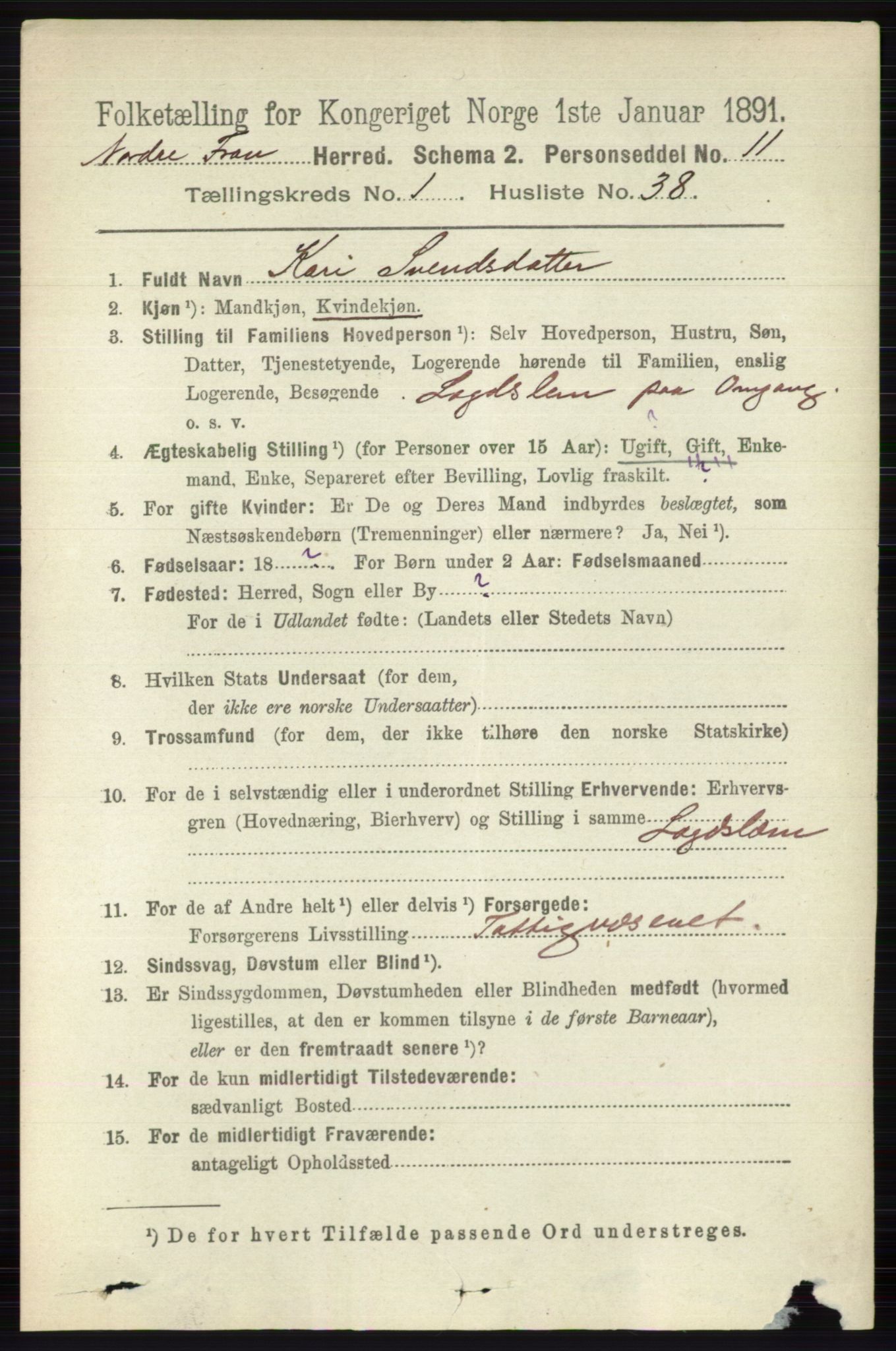 RA, 1891 census for 0518 Nord-Fron, 1891, p. 269