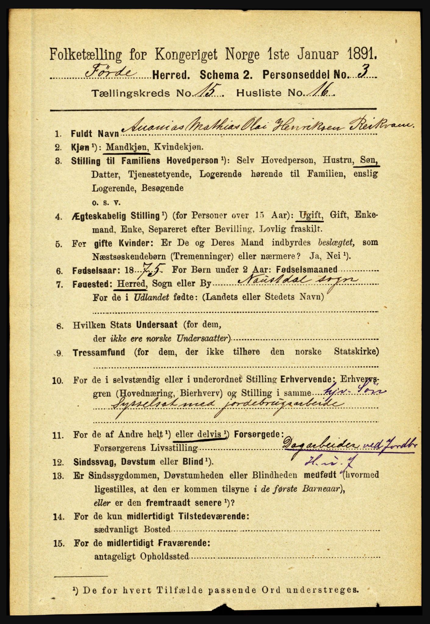 RA, 1891 census for 1432 Førde, 1891, p. 5640