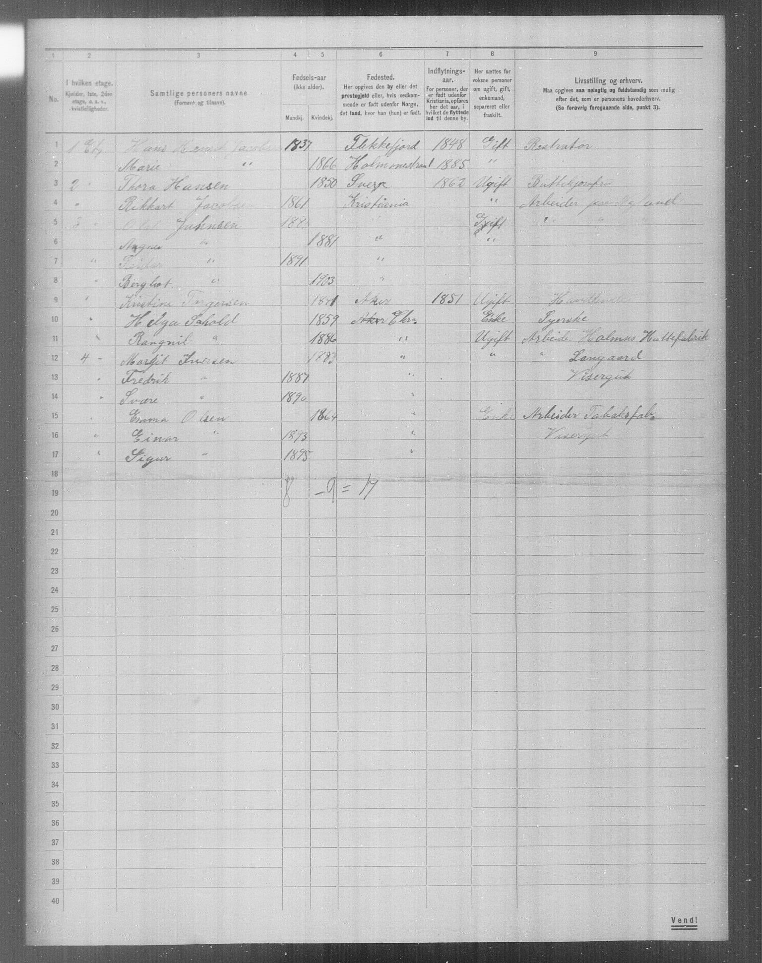 OBA, Municipal Census 1904 for Kristiania, 1904, p. 22237