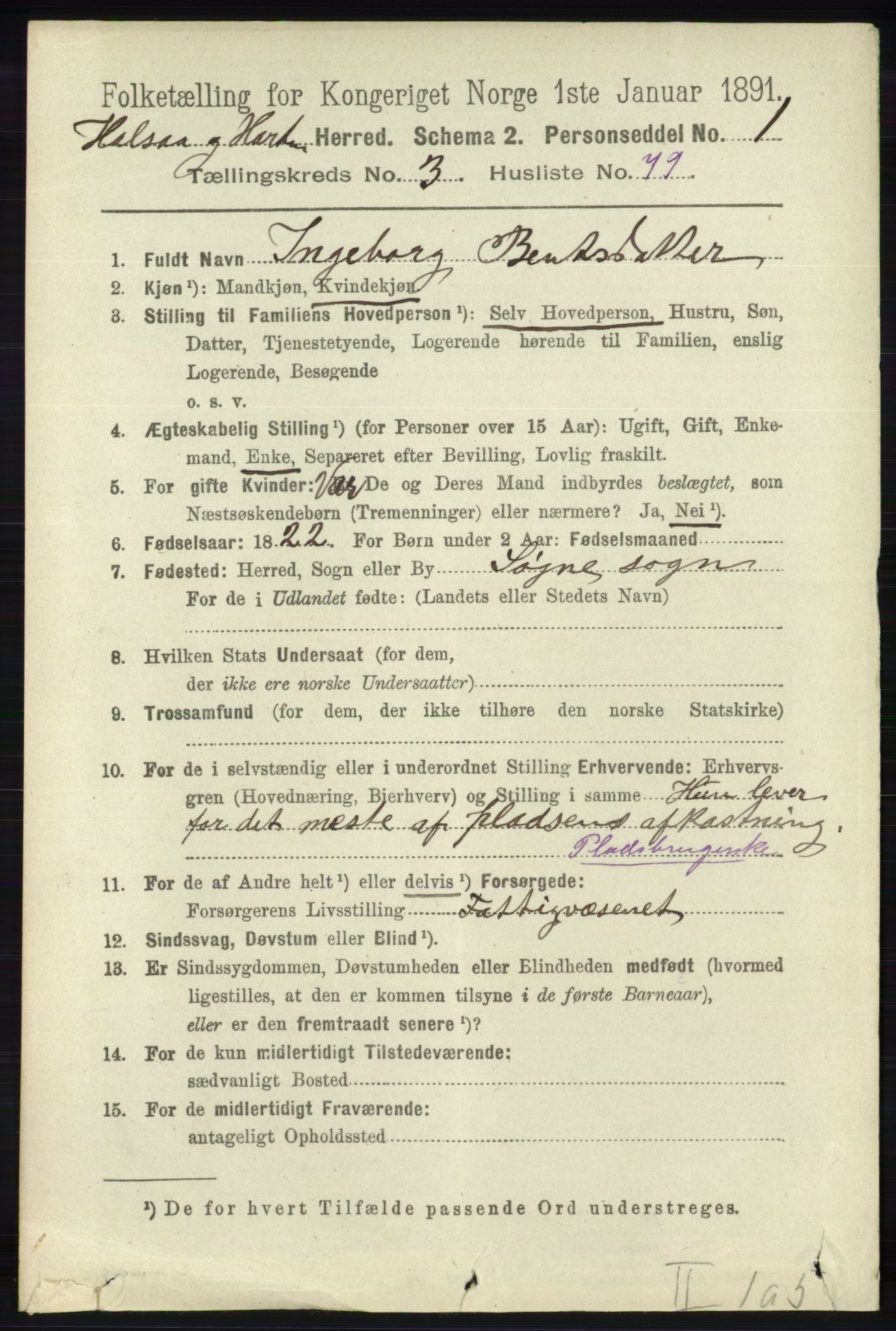 RA, 1891 census for 1019 Halse og Harkmark, 1891, p. 1396