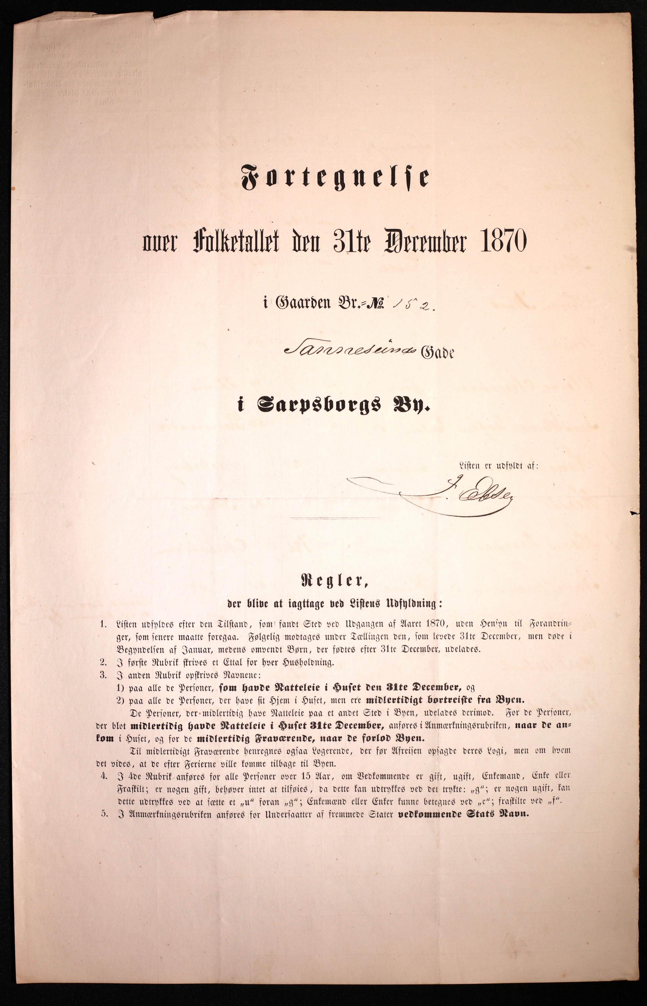 RA, 1870 census for 0102 Sarpsborg, 1870, p. 587