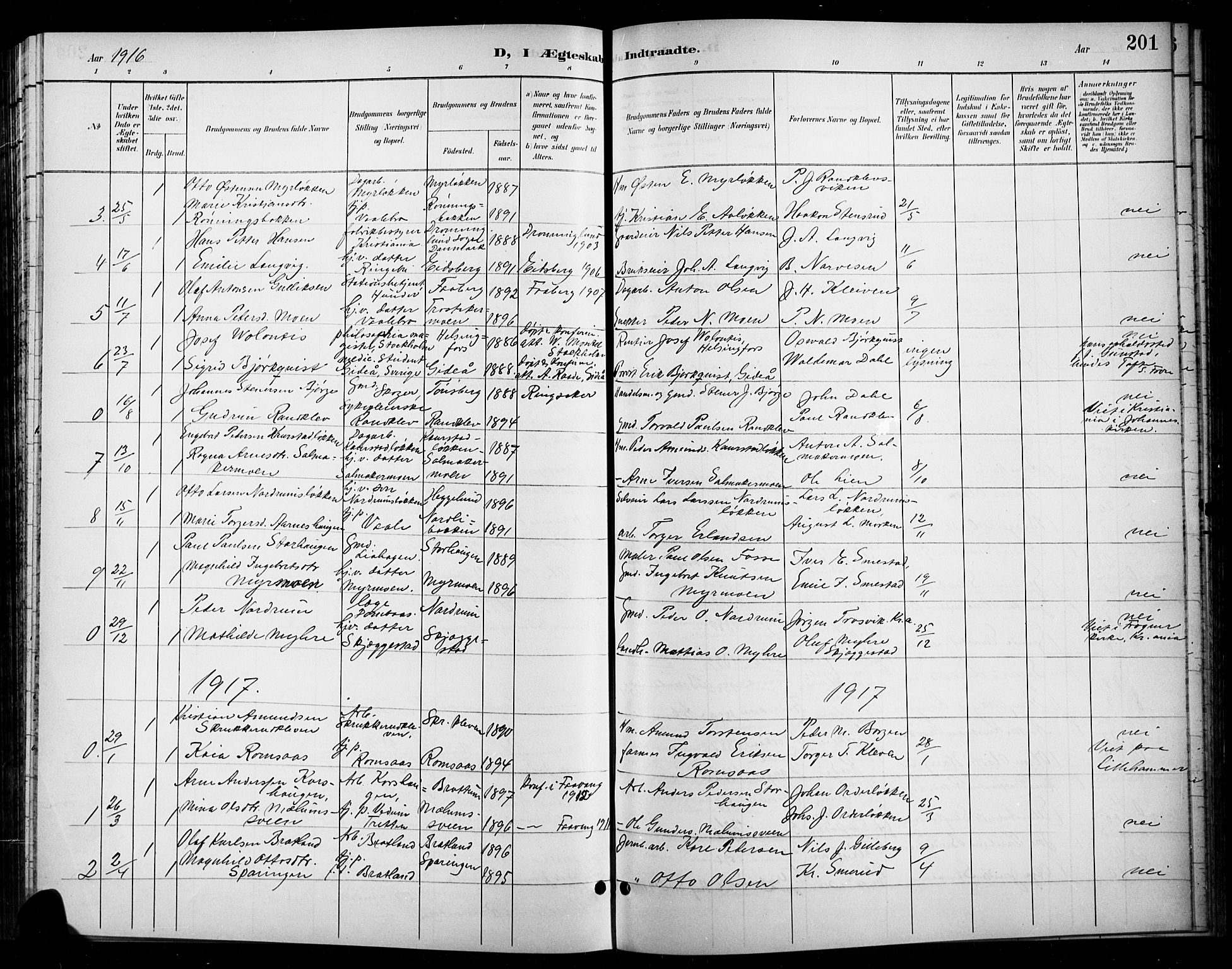 Ringebu prestekontor, SAH/PREST-082/H/Ha/Hab/L0009: Parish register (copy) no. 9, 1899-1921, p. 201