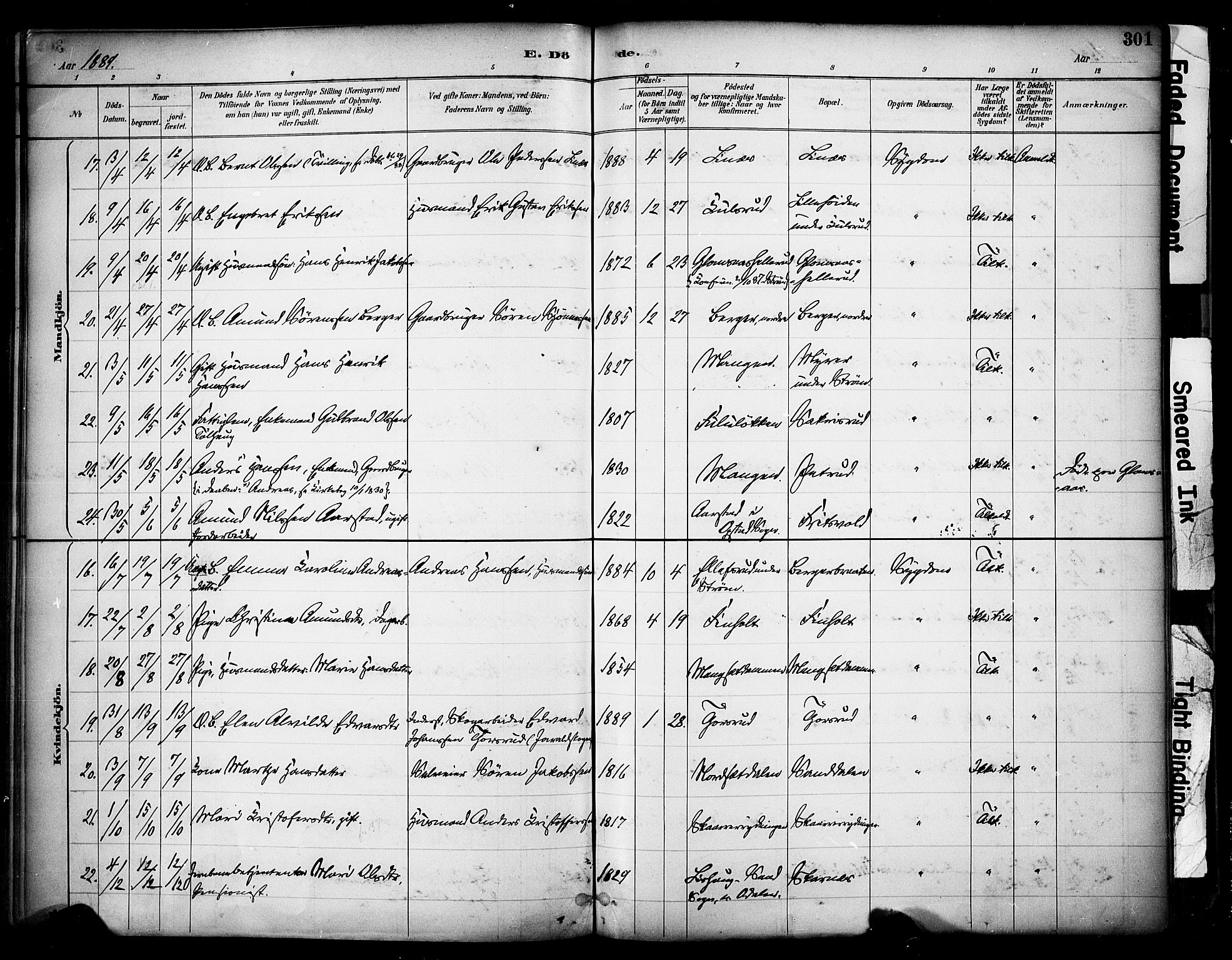 Sør-Odal prestekontor, AV/SAH-PREST-030/H/Ha/Haa/L0007: Parish register (official) no. 7, 1886-1925, p. 301