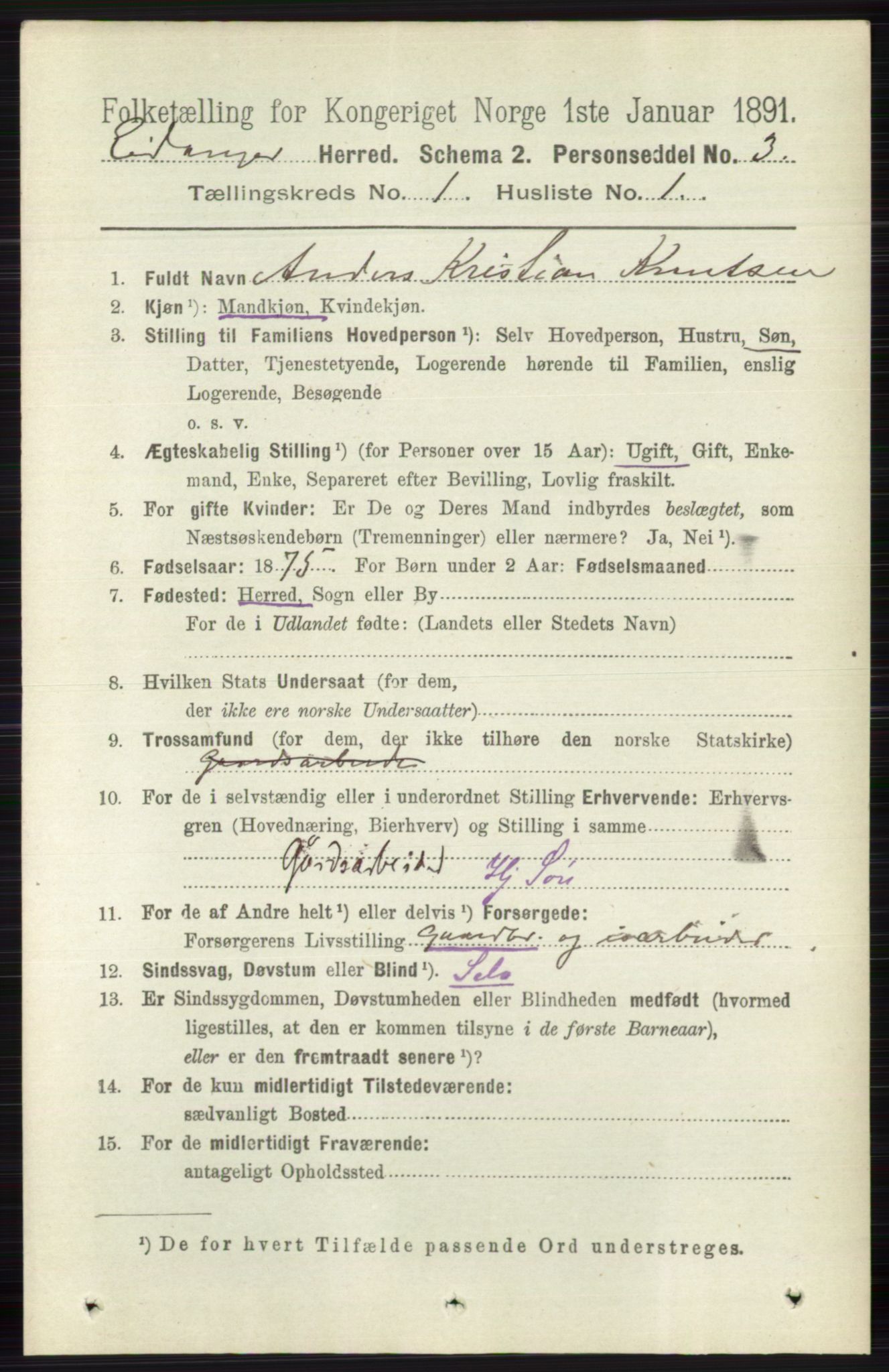 RA, 1891 census for 0813 Eidanger, 1891, p. 151