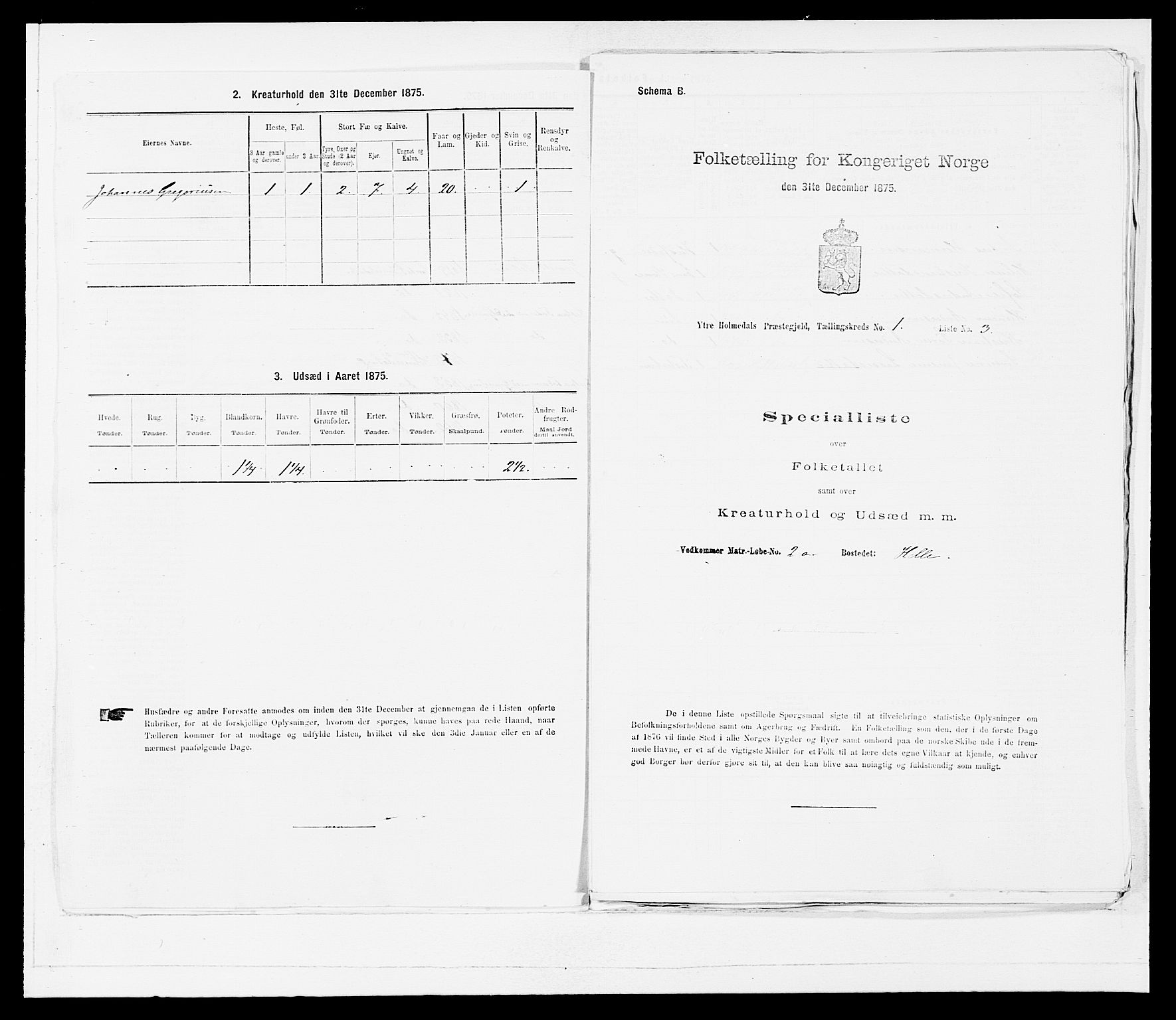 SAB, 1875 census for 1429P Ytre Holmedal, 1875, p. 53