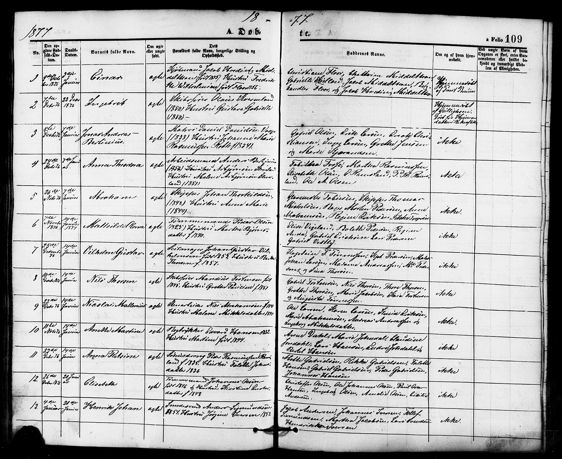 Domkirken sokneprestkontor, SAST/A-101812/001/30/30BB/L0013: Parish register (copy) no. B 13, 1871-1880, p. 109