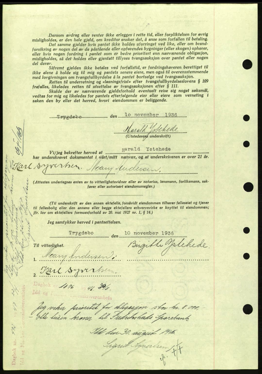 Idd og Marker sorenskriveri, AV/SAO-A-10283/G/Gb/Gbc/L0001: Mortgage book no. B1-3, 1936-1939, Diary no: : 1164/1936