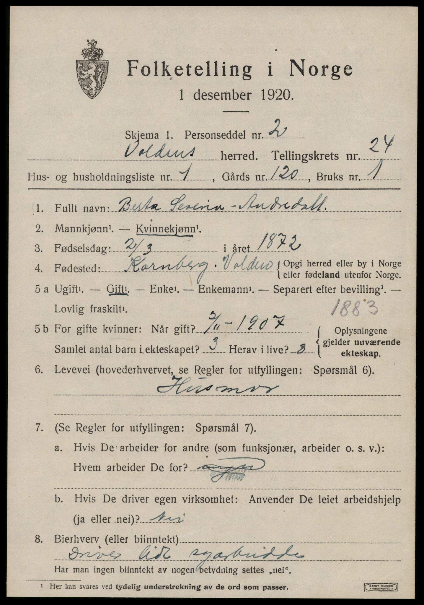 SAT, 1920 census for Volda, 1920, p. 11774