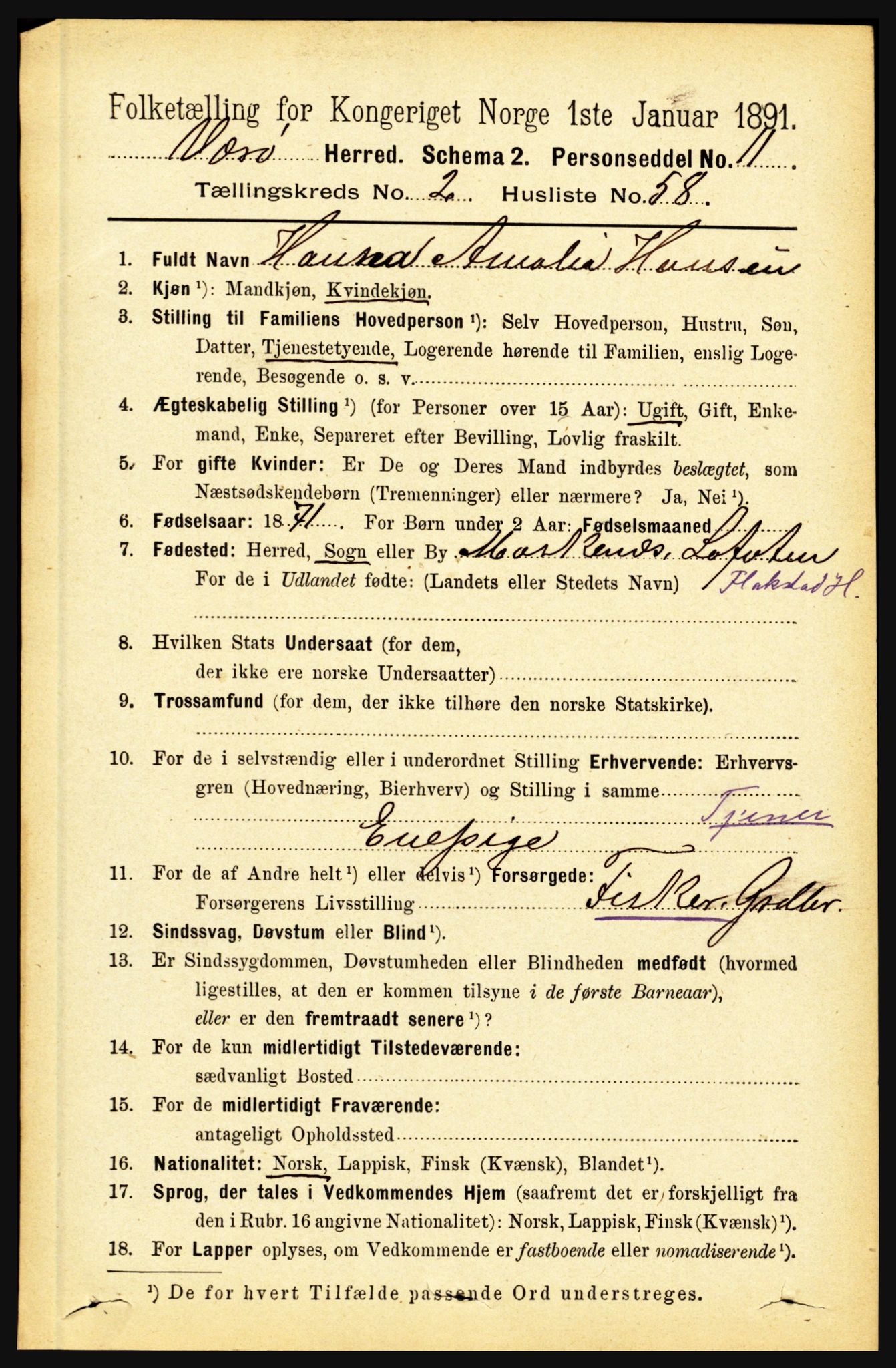 RA, 1891 census for 1857 Værøy, 1891, p. 684