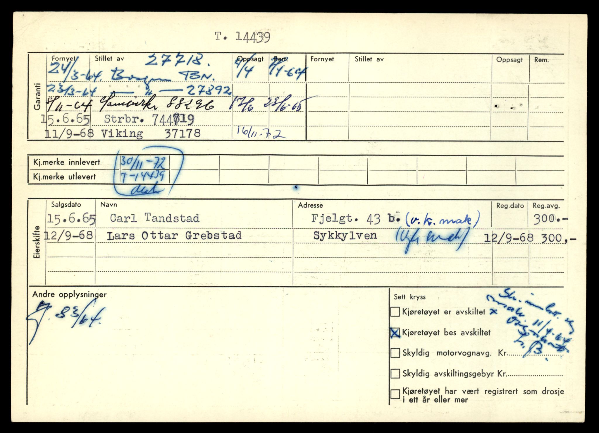 Møre og Romsdal vegkontor - Ålesund trafikkstasjon, AV/SAT-A-4099/F/Fe/L0045: Registreringskort for kjøretøy T 14320 - T 14444, 1927-1998, p. 3093