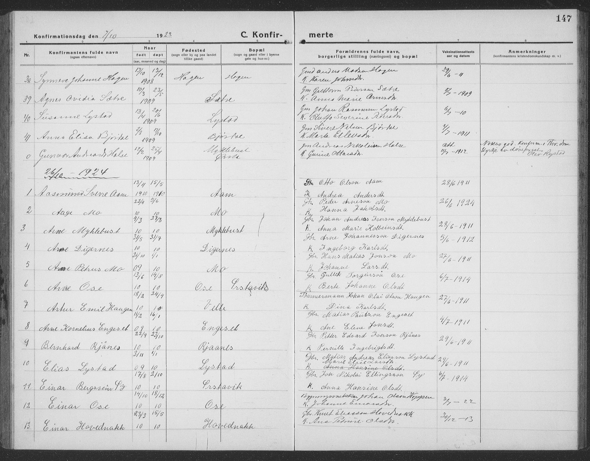 Ministerialprotokoller, klokkerbøker og fødselsregistre - Møre og Romsdal, AV/SAT-A-1454/513/L0191: Parish register (copy) no. 513C05, 1920-1941, p. 147