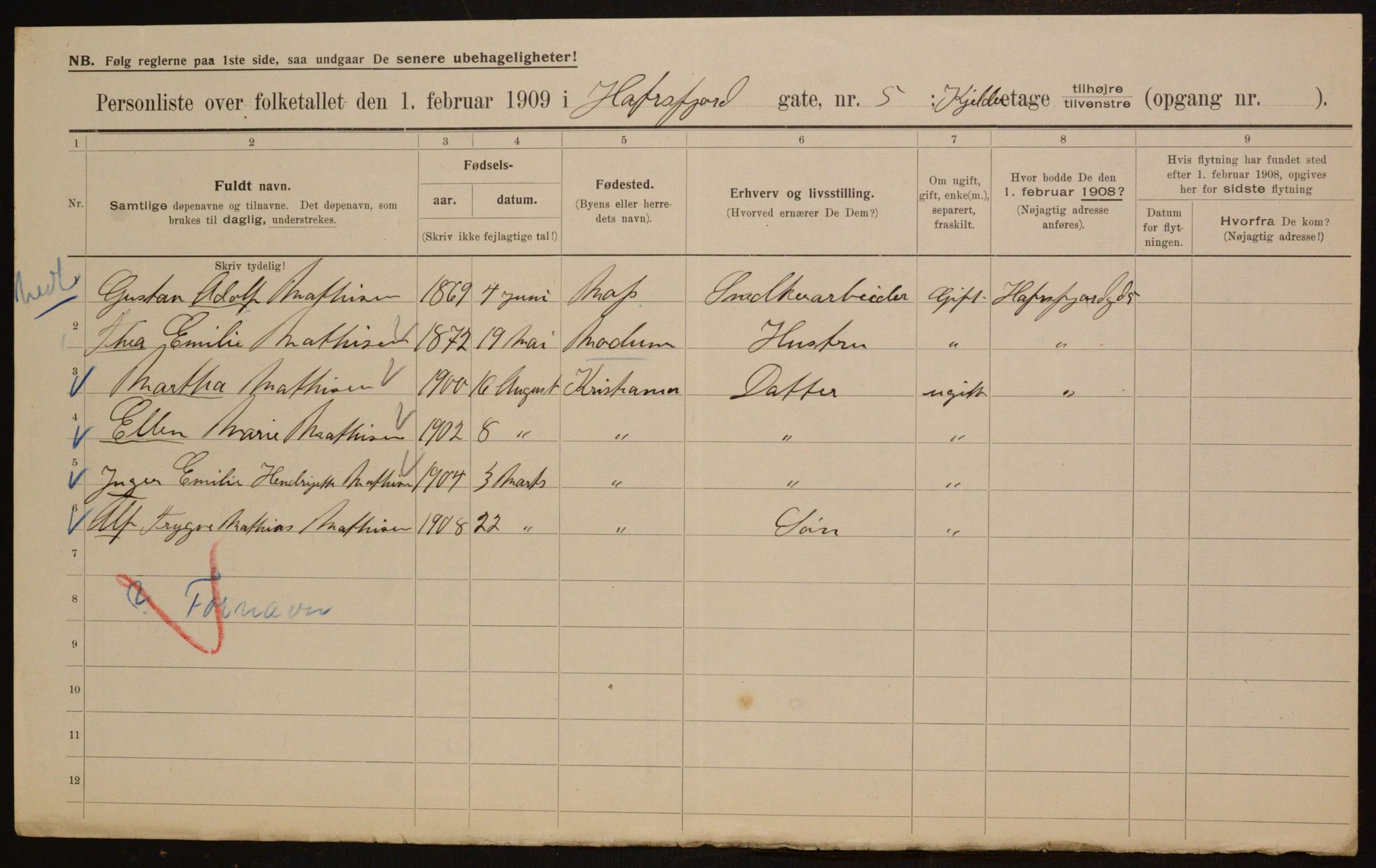 OBA, Municipal Census 1909 for Kristiania, 1909, p. 30308