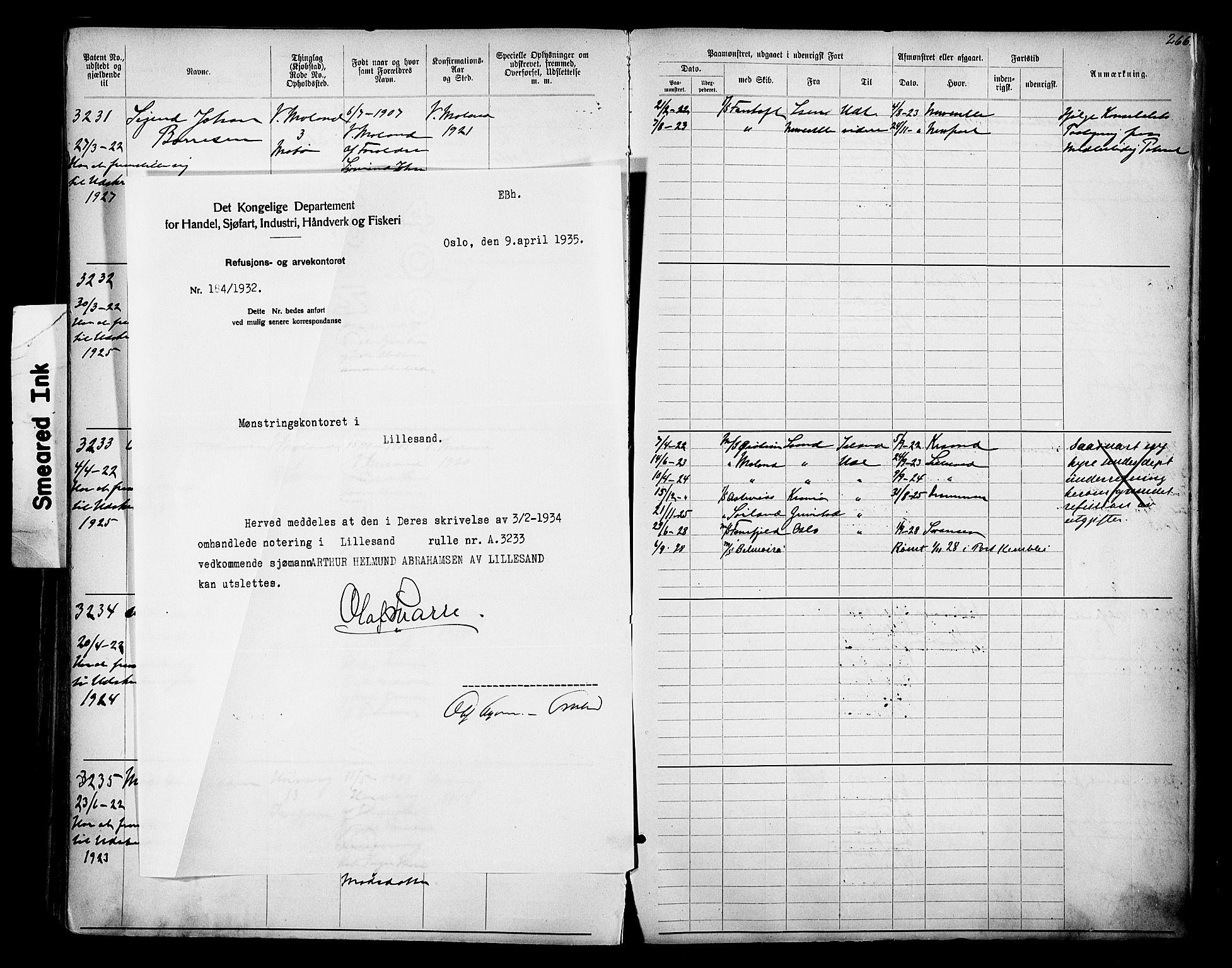 Lillesand mønstringskrets, AV/SAK-2031-0014/F/Fa/L0003: Annotasjonsrulle nr 1911-3489 med register, W-9, 1891-1932, p. 300