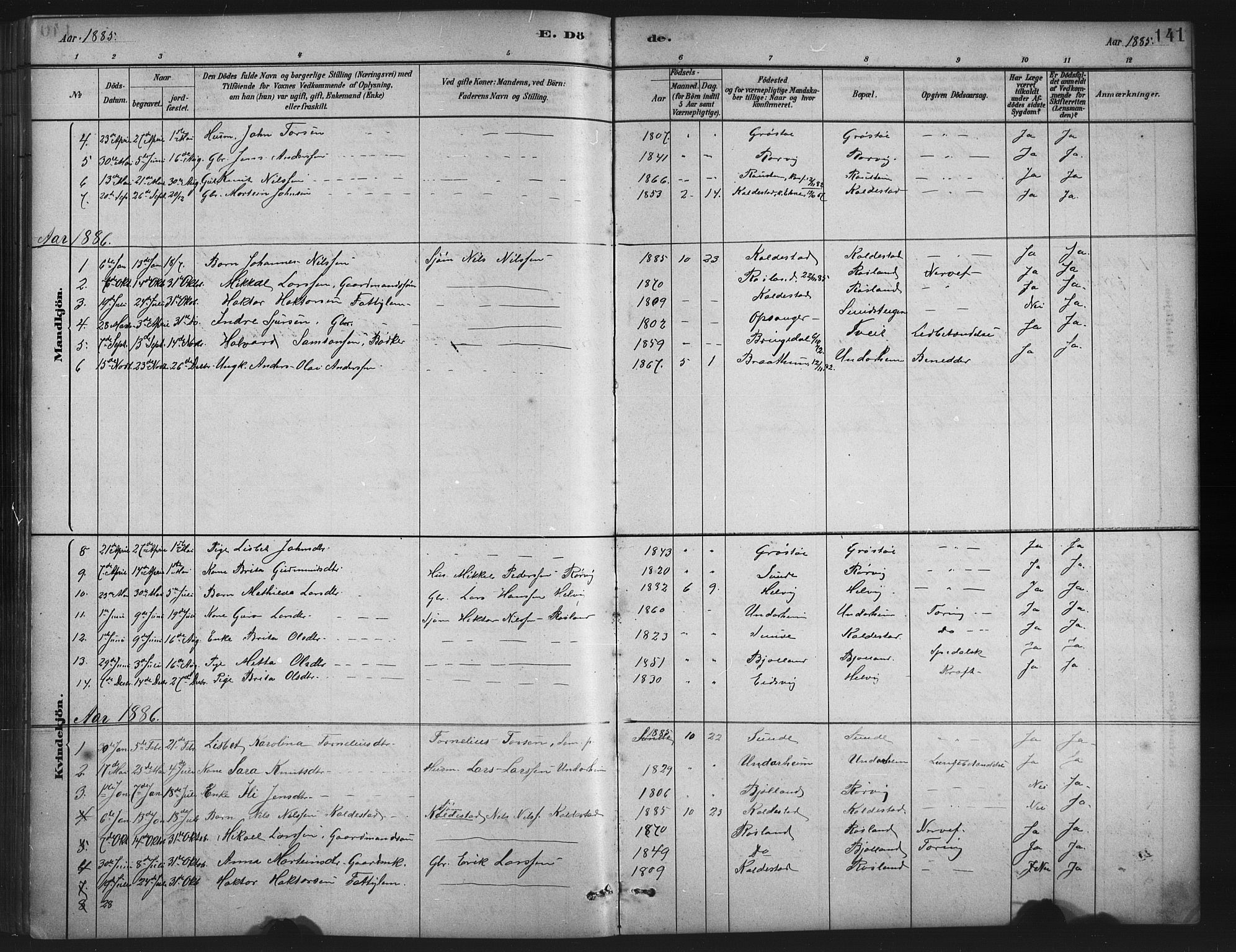 Husnes Sokneprestembete, SAB/A-75901/H/Hab: Parish register (copy) no. A 2, 1881-1917, p. 141